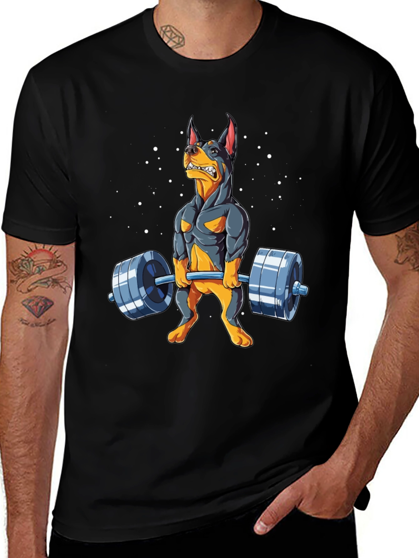 Funny Dog Lifting Weights Graphic Tee