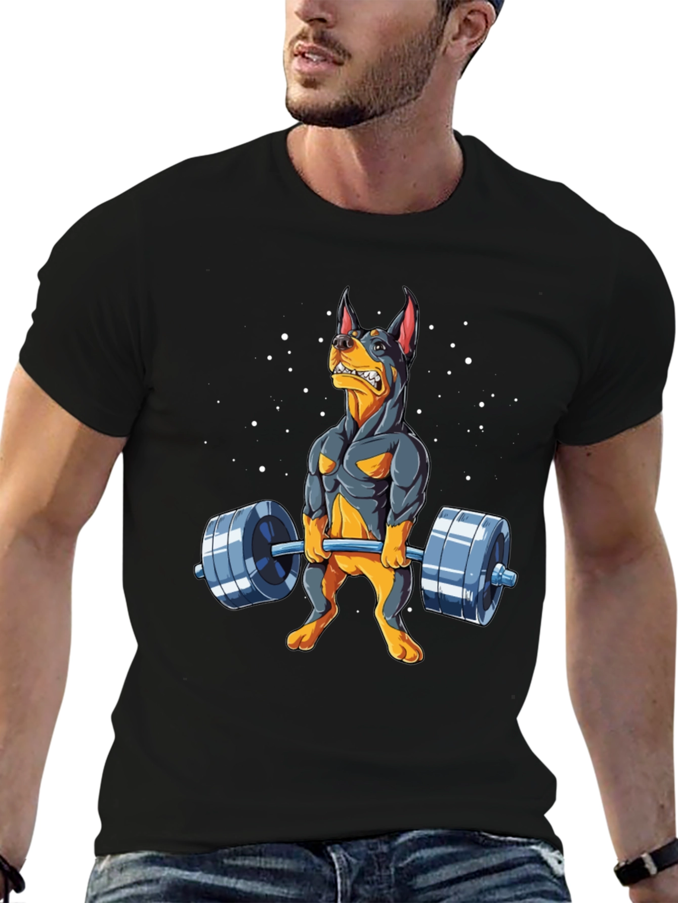 Funny Dog Lifting Weights Graphic Tee