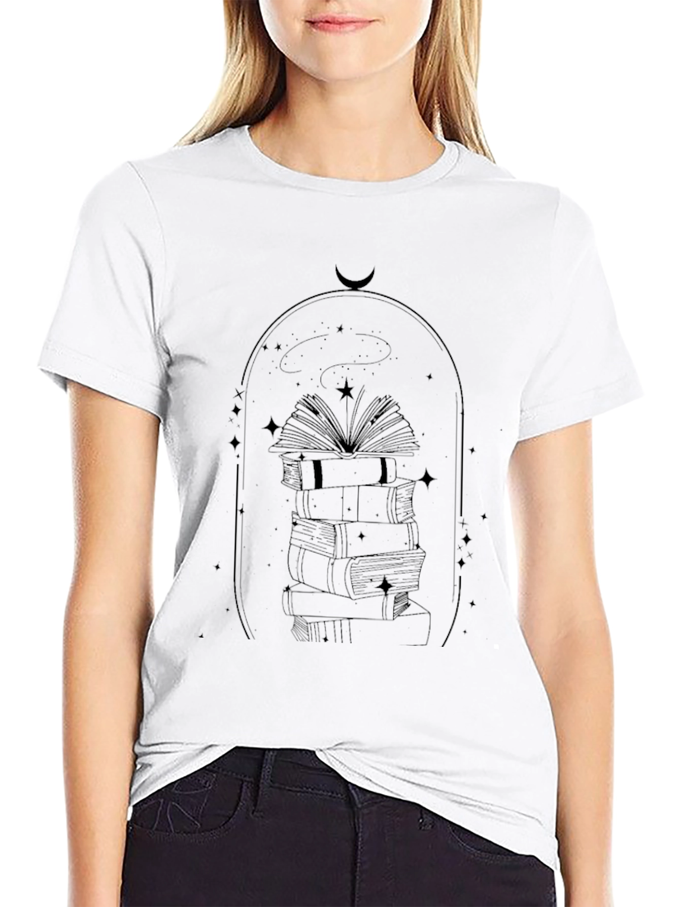 Celestial Books Stack T-Shirt - Black Graphic Tee
