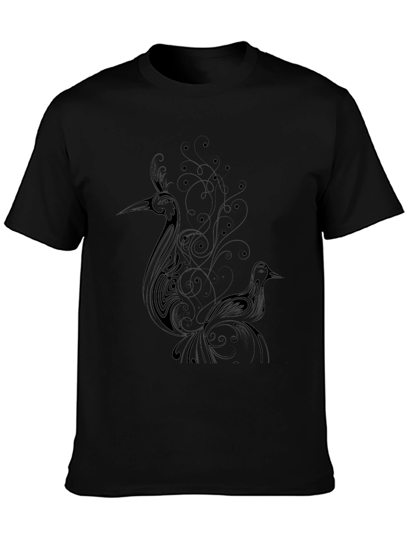 Elegant Black T-Shirt with Bird Design