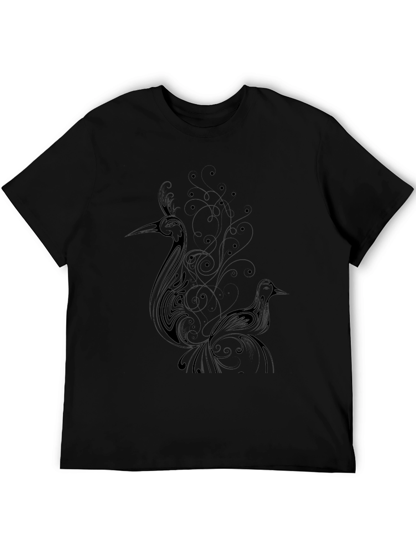 Elegant Black T-Shirt with Bird Design
