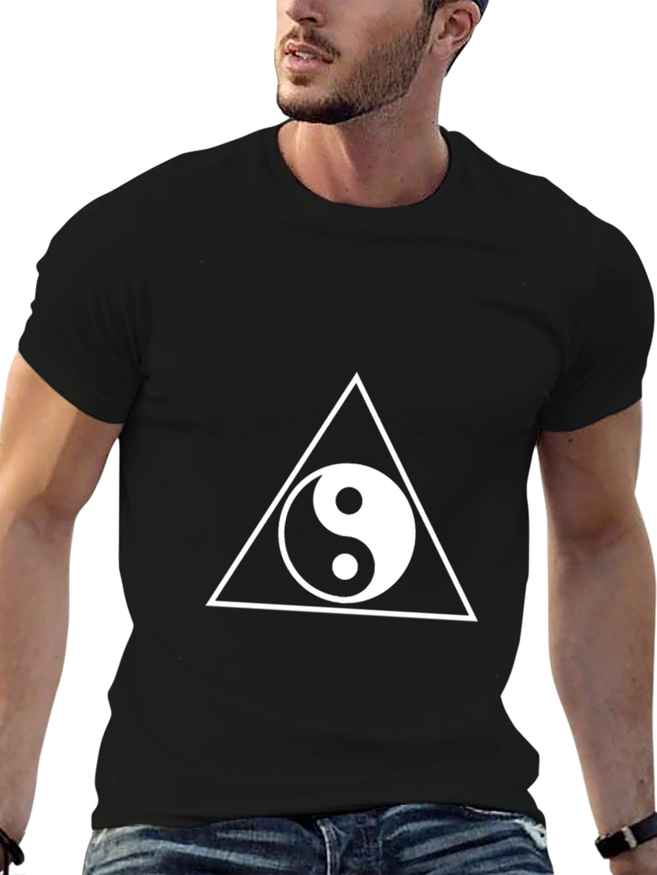 Yin Yang Triangle Graphic Tee - Stylish Black T-Shirt