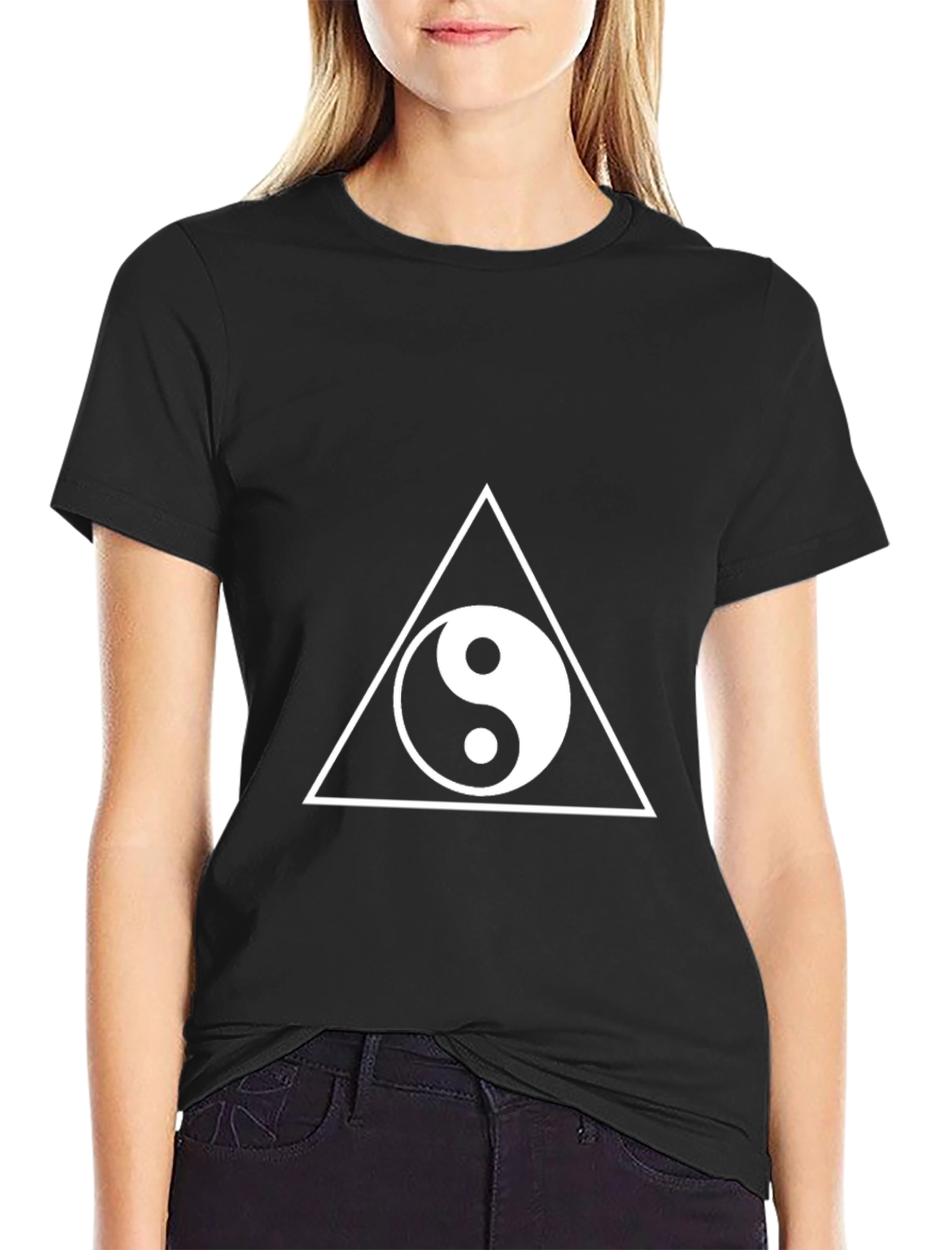 Yin Yang Triangle Graphic Tee - Stylish Black T-Shirt