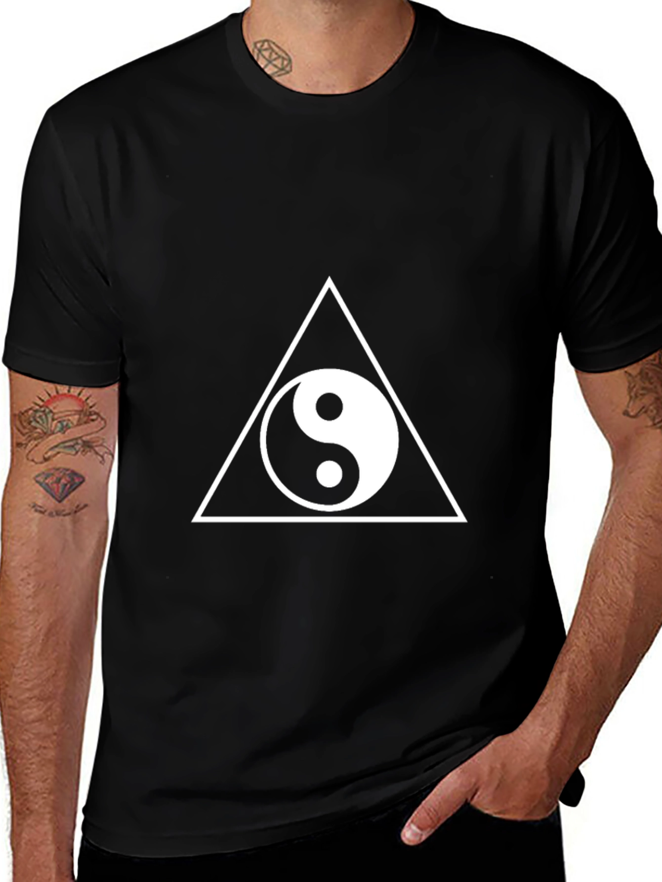 Yin Yang Triangle Graphic Tee - Stylish Black T-Shirt
