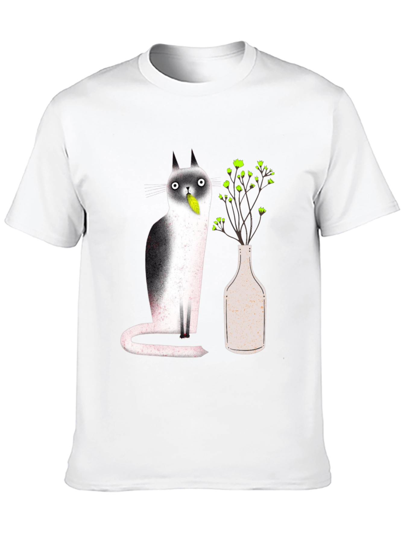 Cat & Plant Graphic Black T-Shirt