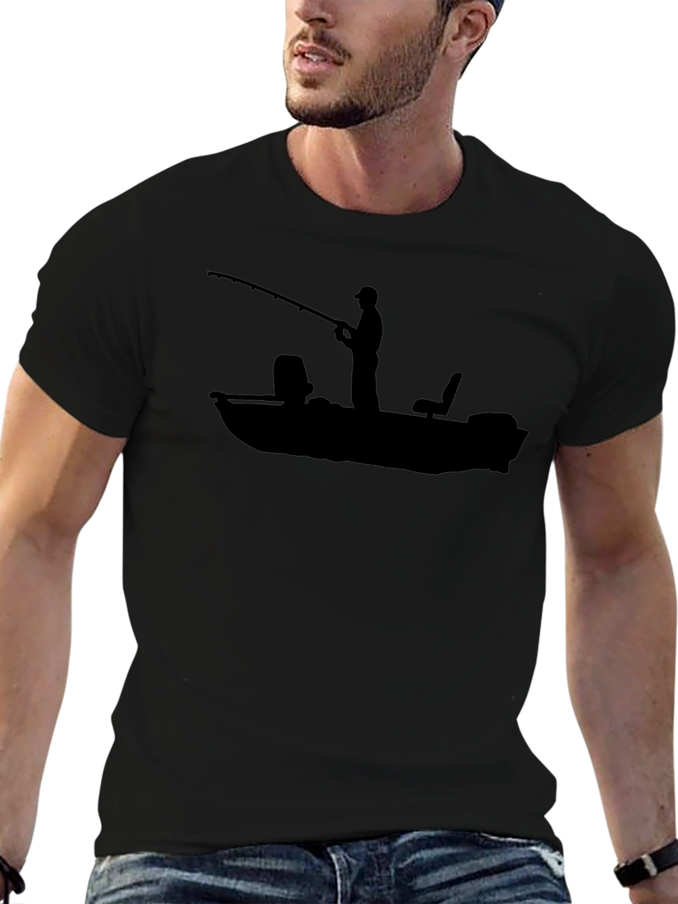 Fishing Boat Graphic Tee - Black Cotton T-Shirt