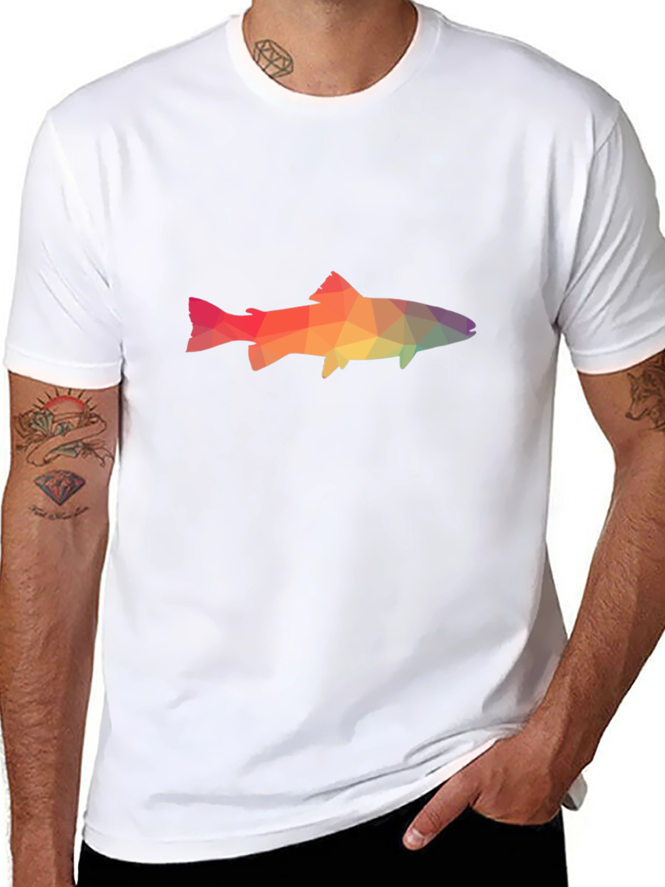 Geometric Fish Graphic Tee - Black