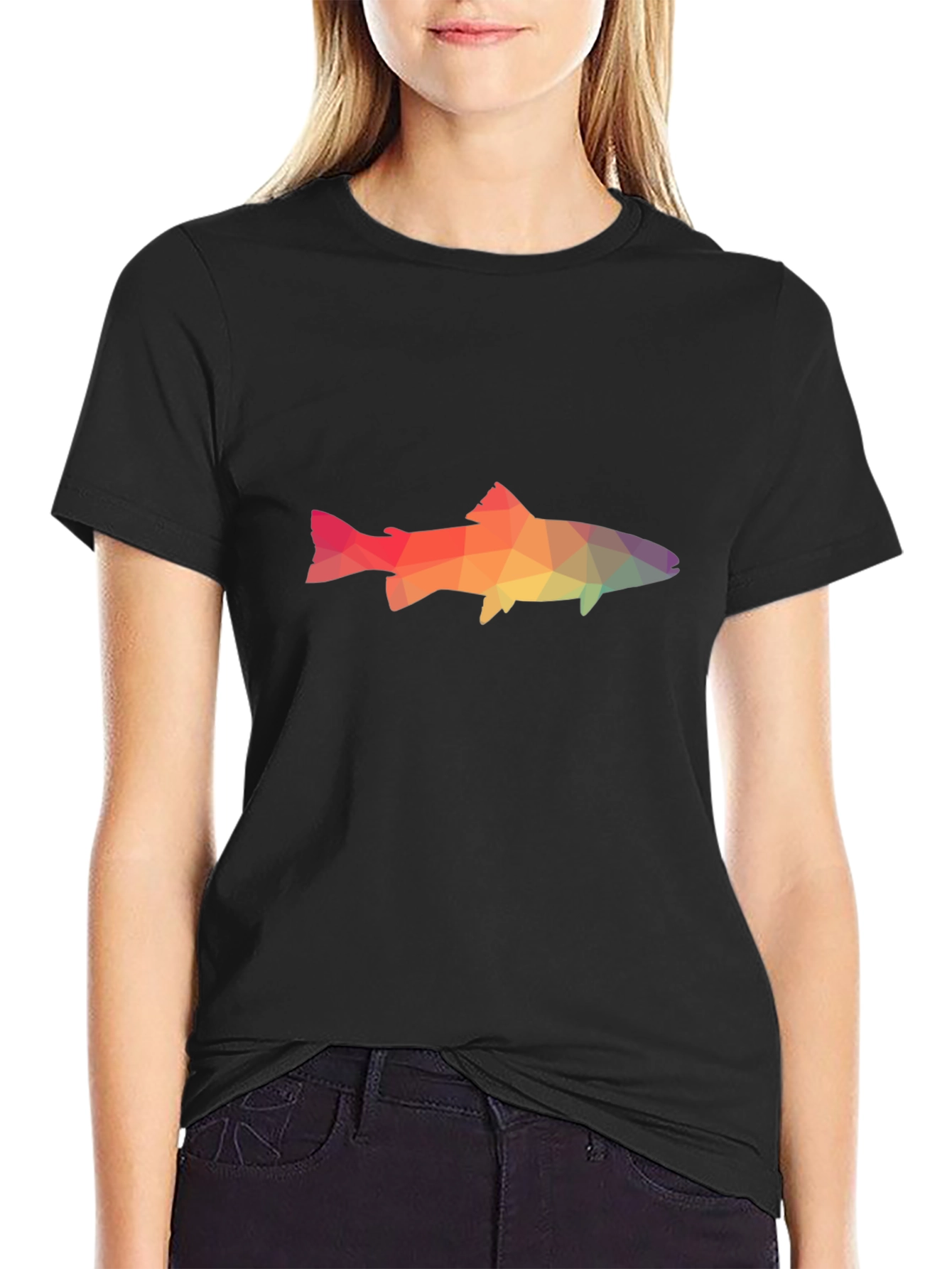 Geometric Fish Graphic Tee - Black