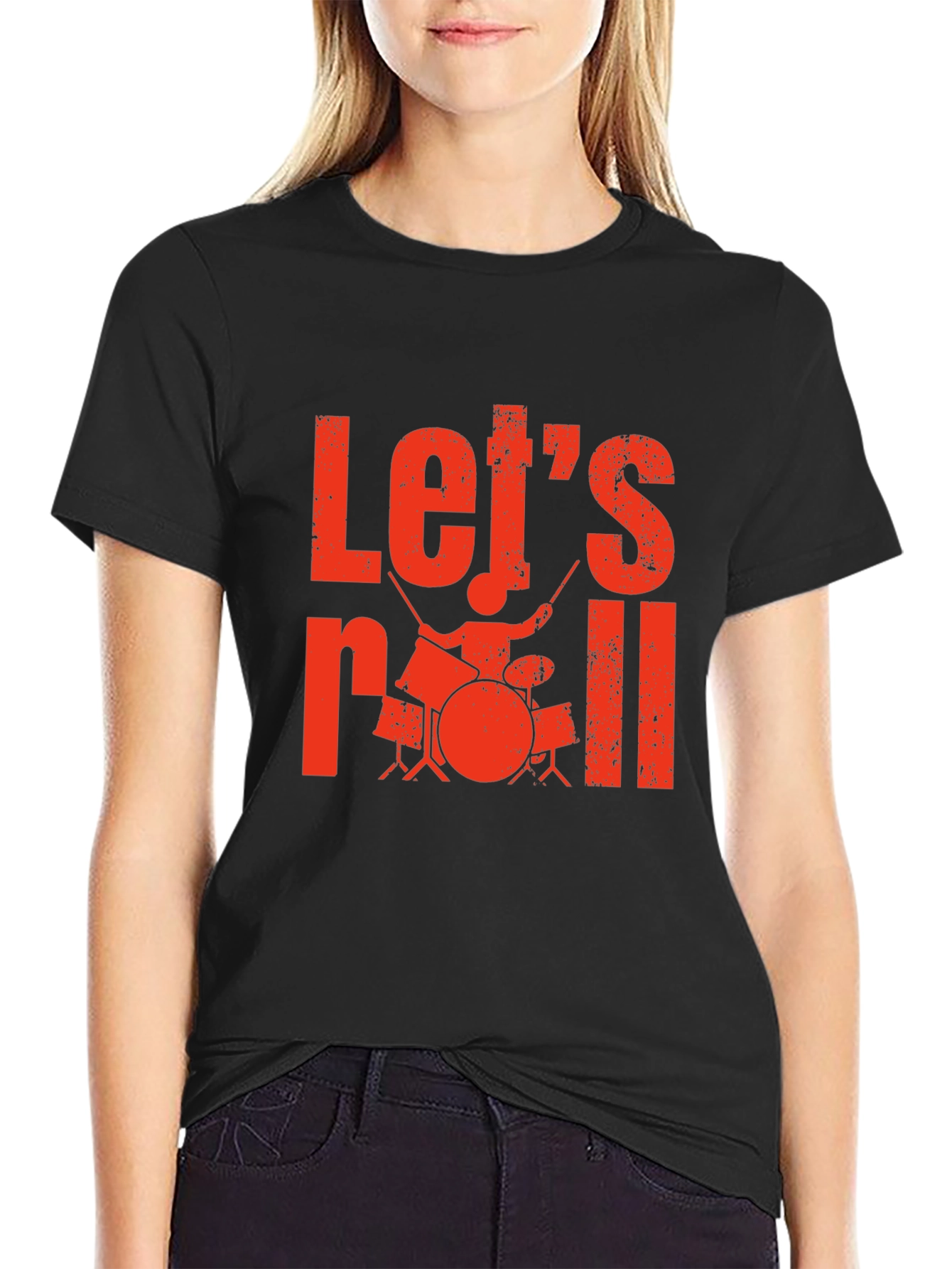 Lets Roll Drummer Graphic Tee - Black T-Shirt