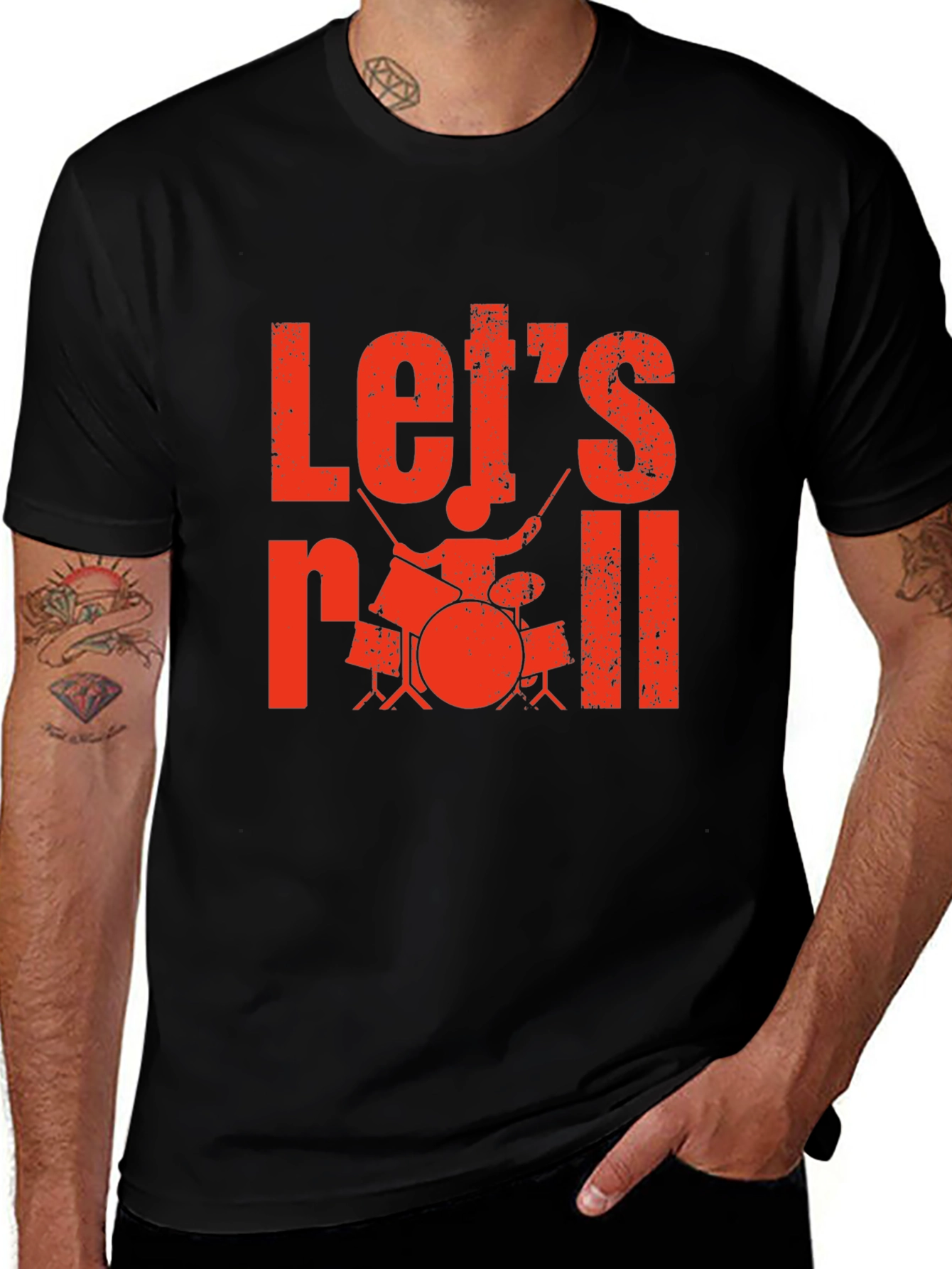 Lets Roll Drummer Graphic Tee - Black T-Shirt