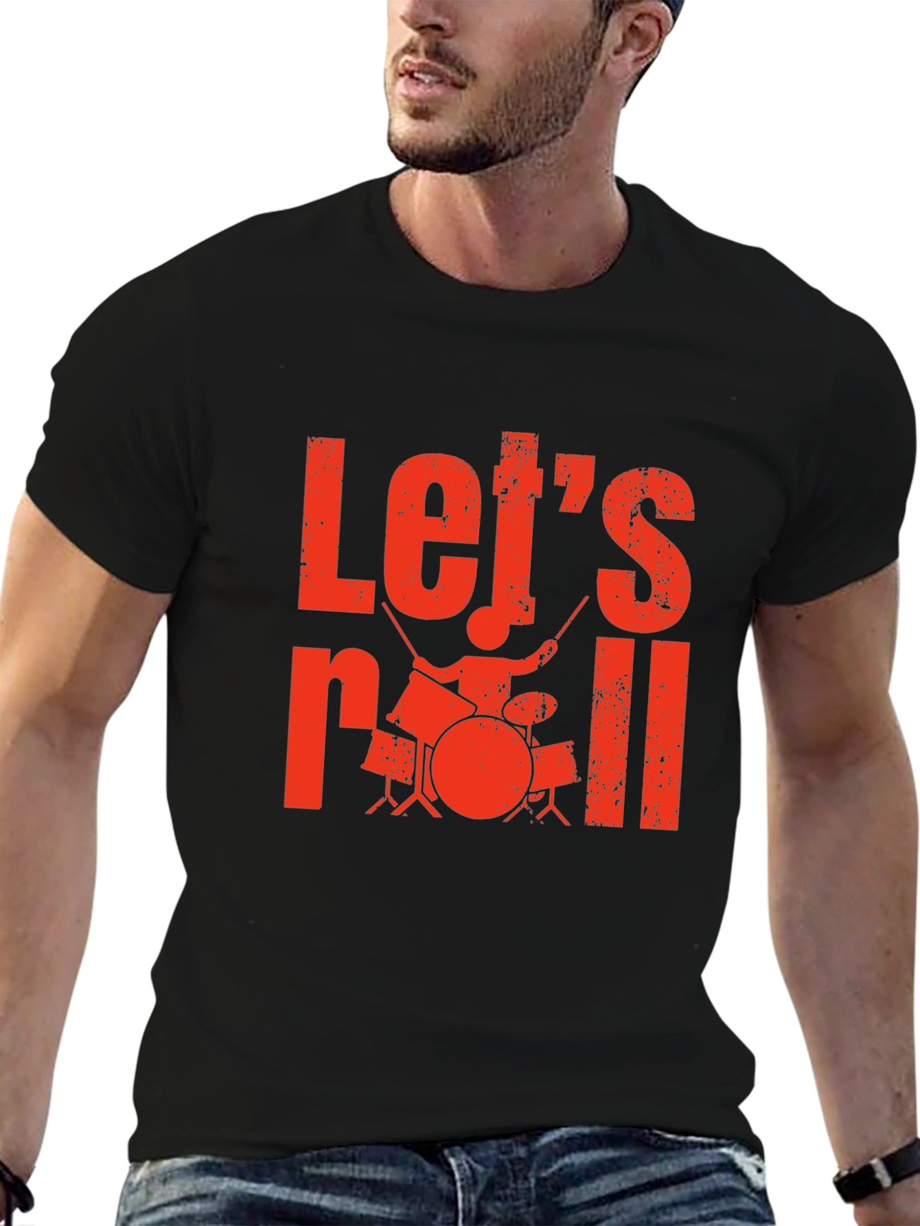 Lets Roll Drummer Graphic Tee - Black T-Shirt
