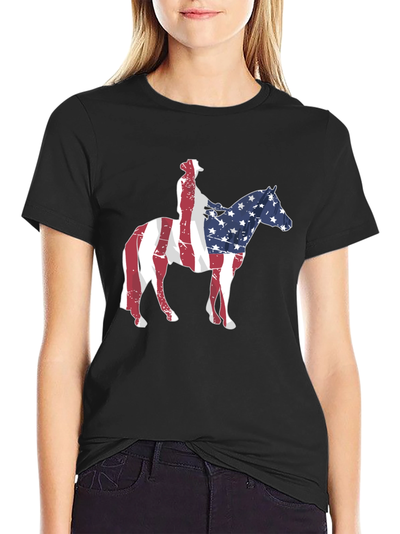 American Flag Cowboy Riding Horse T-Shirt