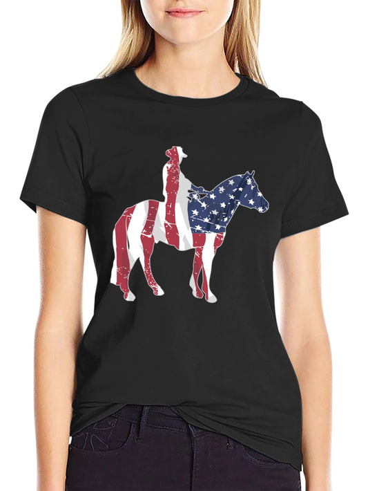 American Flag Cowboy Riding Horse T-Shirt
