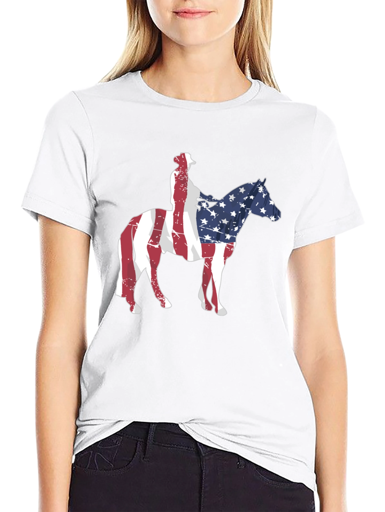 American Flag Cowboy Riding Horse T-Shirt