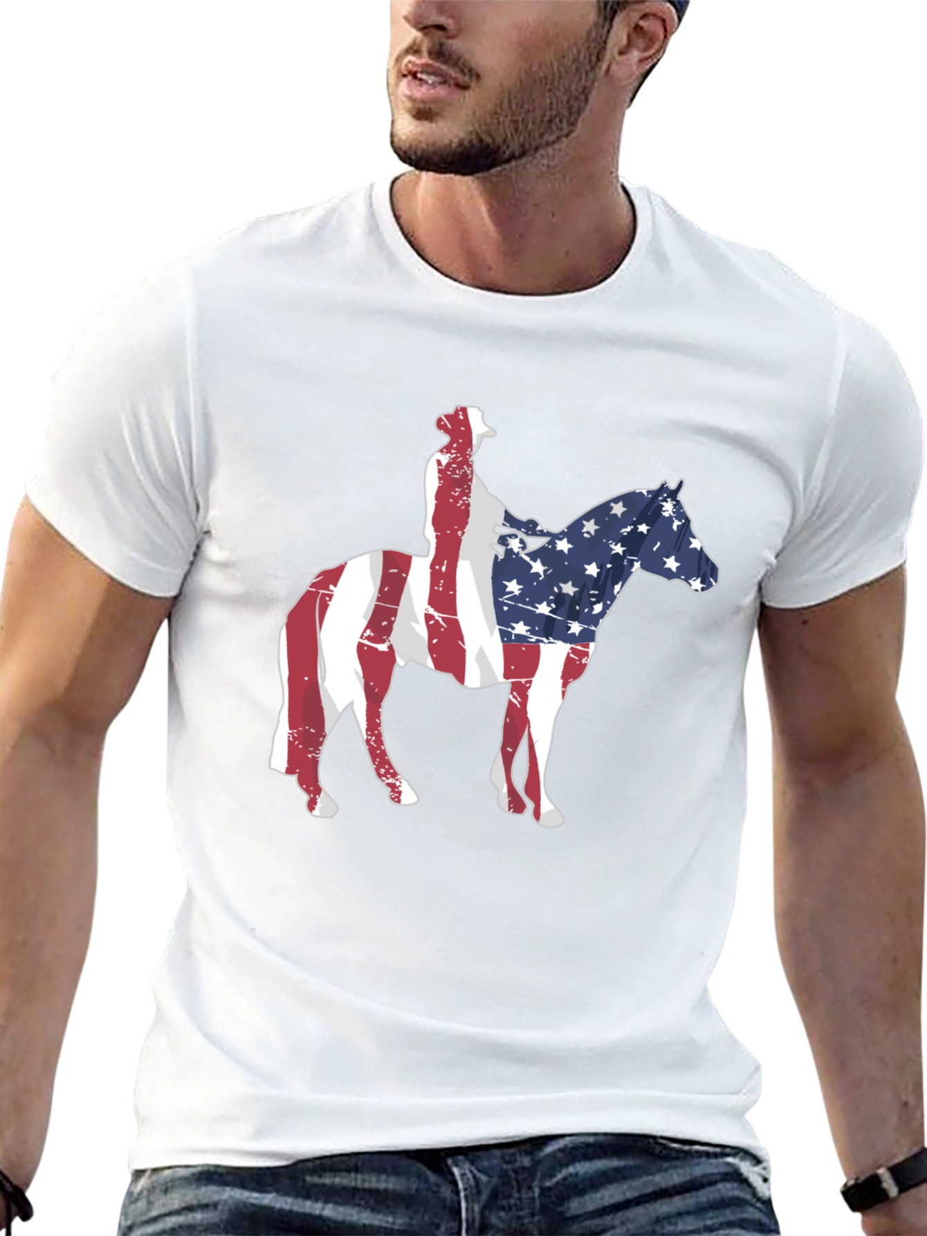 American Flag Cowboy Riding Horse T-Shirt