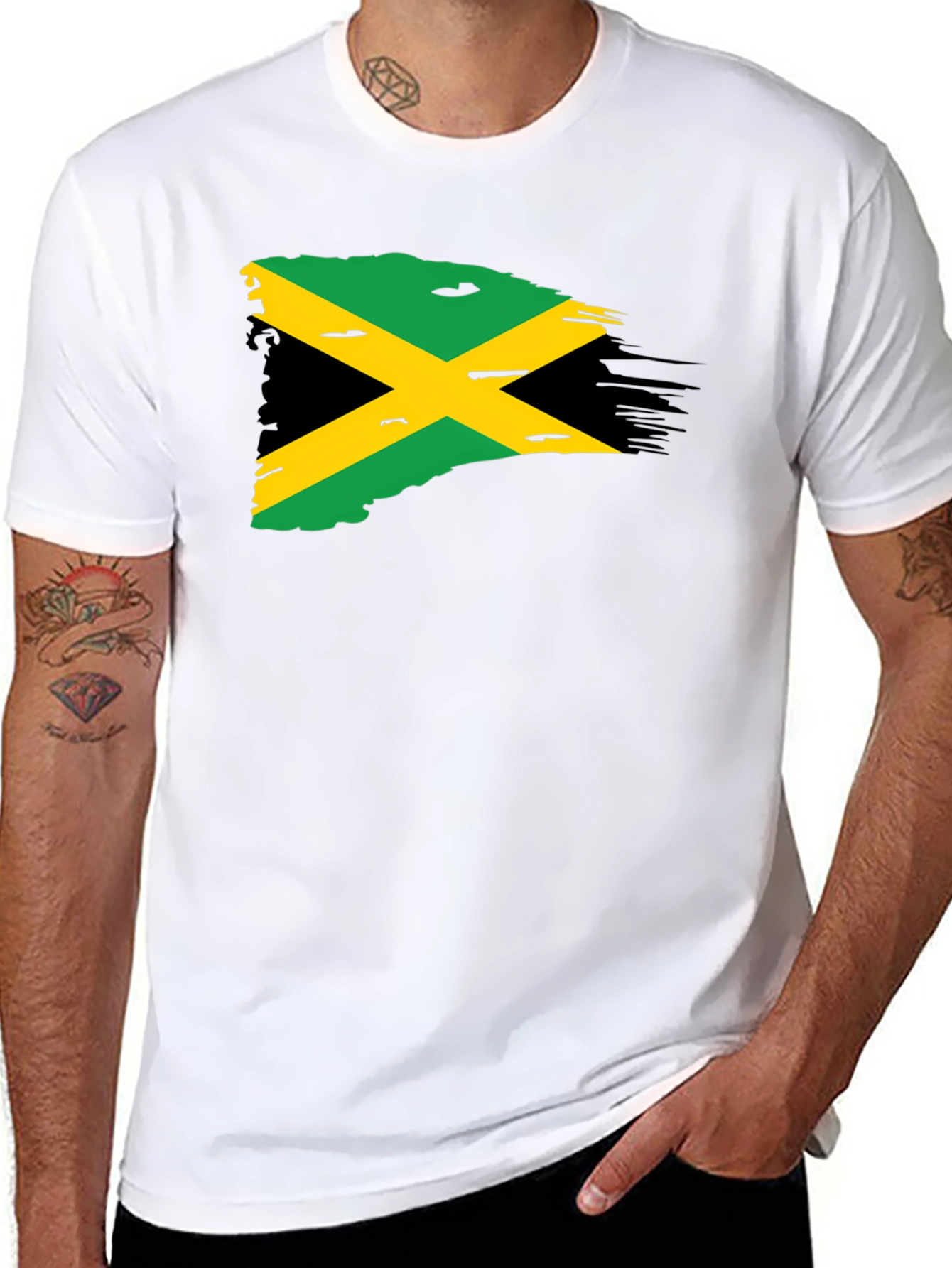 Jamaica Flag T-Shirt - Black Cotton Blend Tee