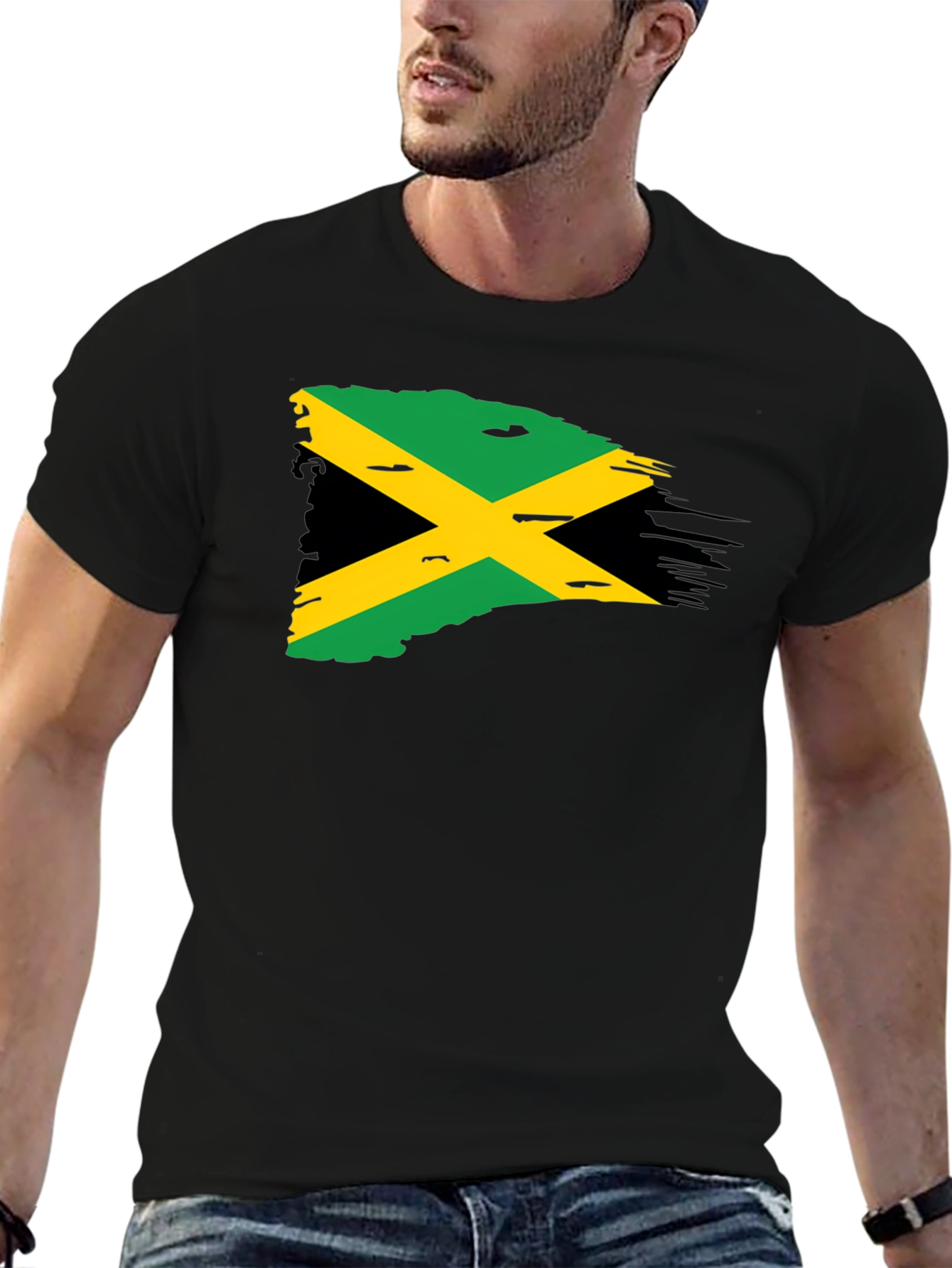 Jamaica Flag T-Shirt - Black Cotton Blend Tee