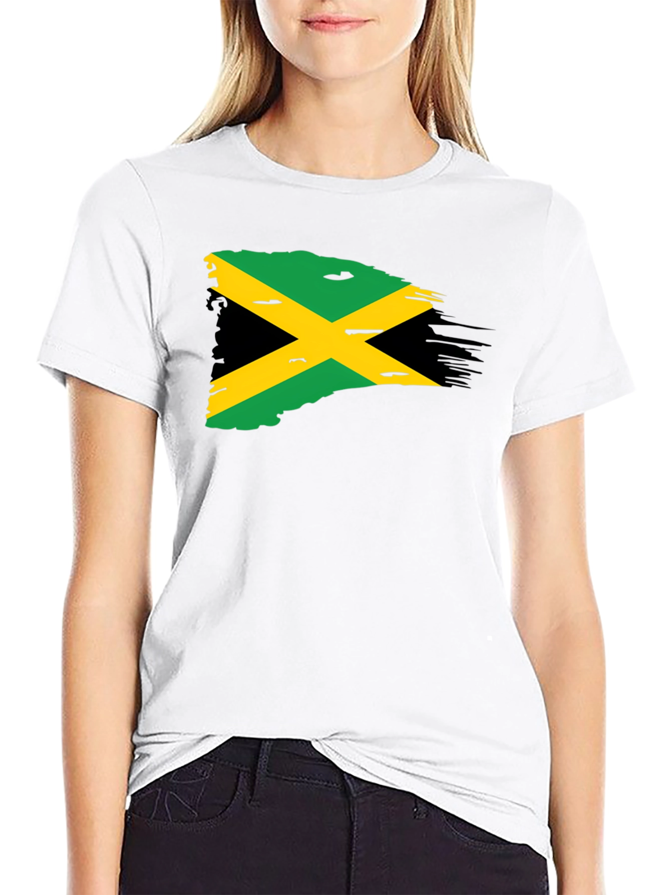 Jamaica Flag T-Shirt - Black Cotton Blend Tee