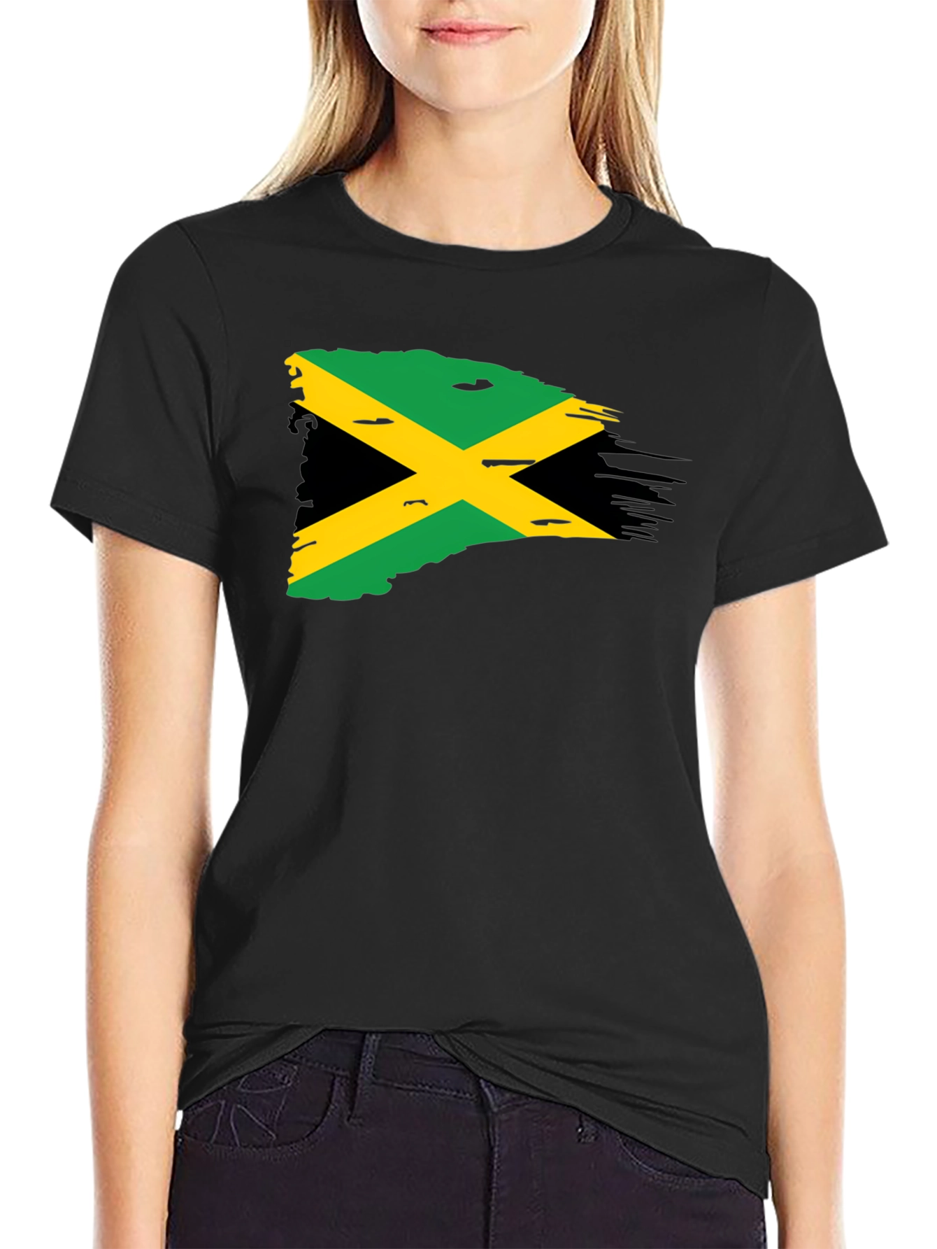 Jamaica Flag T-Shirt - Black Cotton Blend Tee