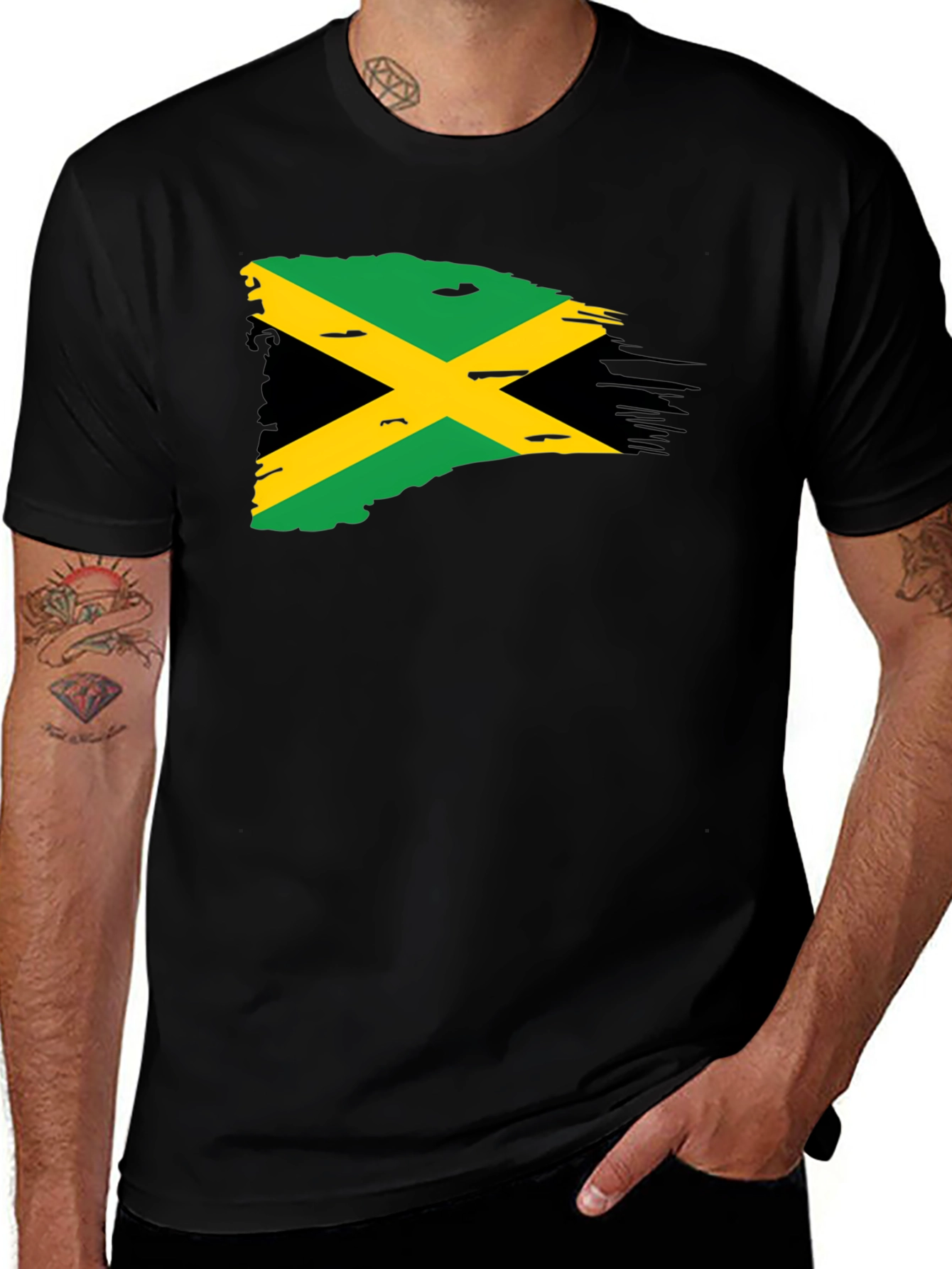 Jamaica Flag T-Shirt - Black Cotton Blend Tee