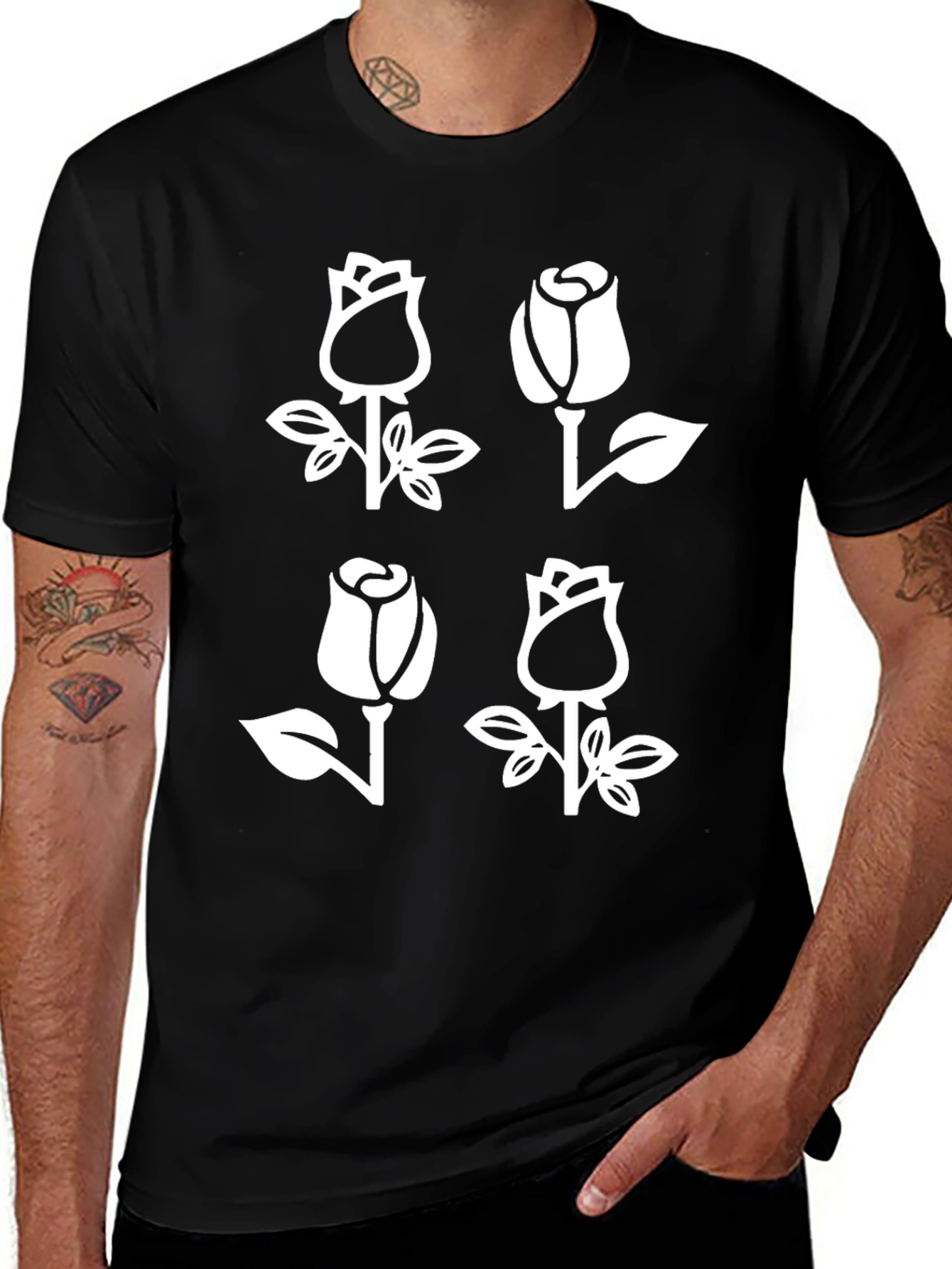 Black Rose Graphic Tee - Floral Design
