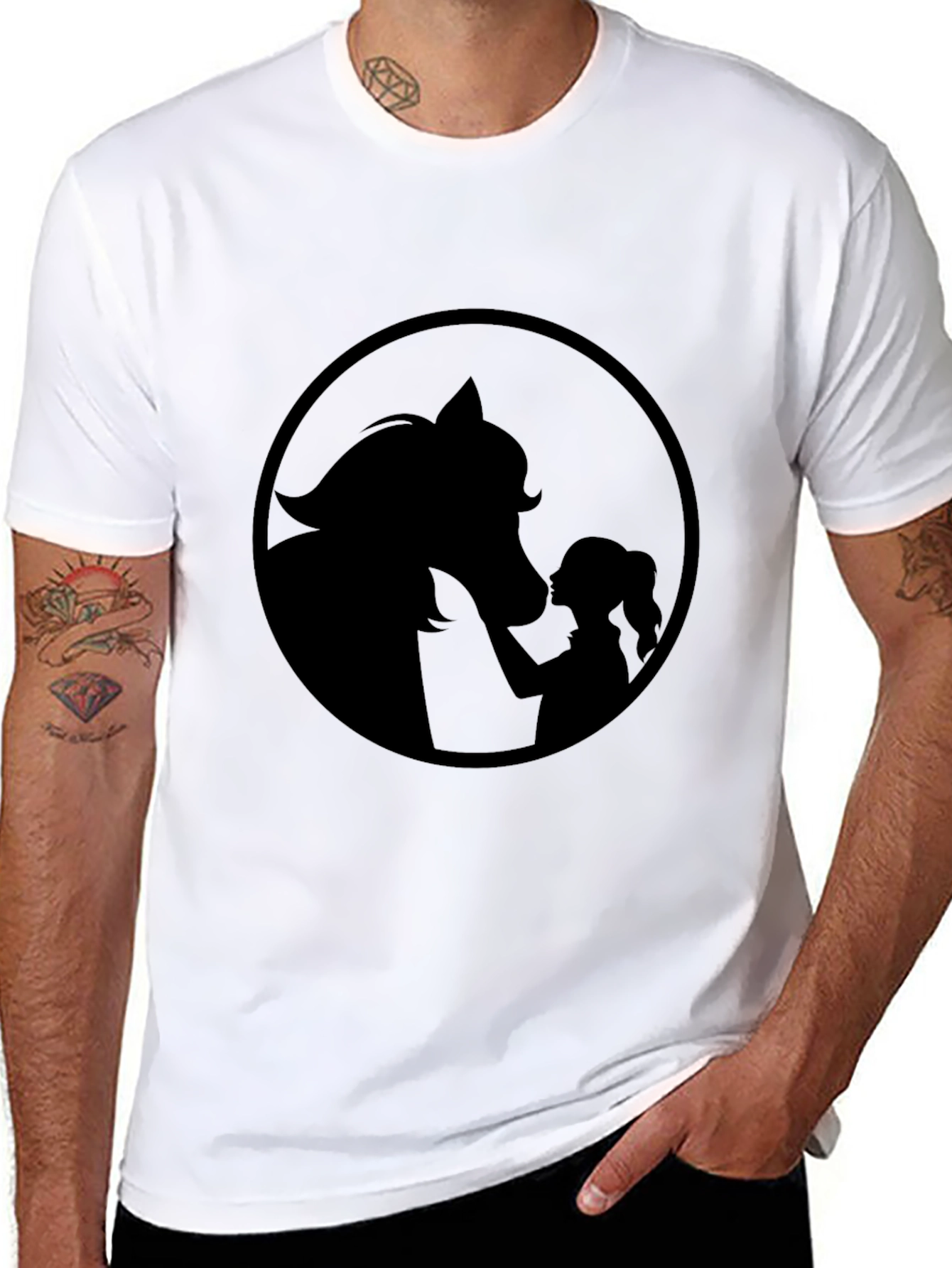 Black Tee with Horse & Girl Graphic