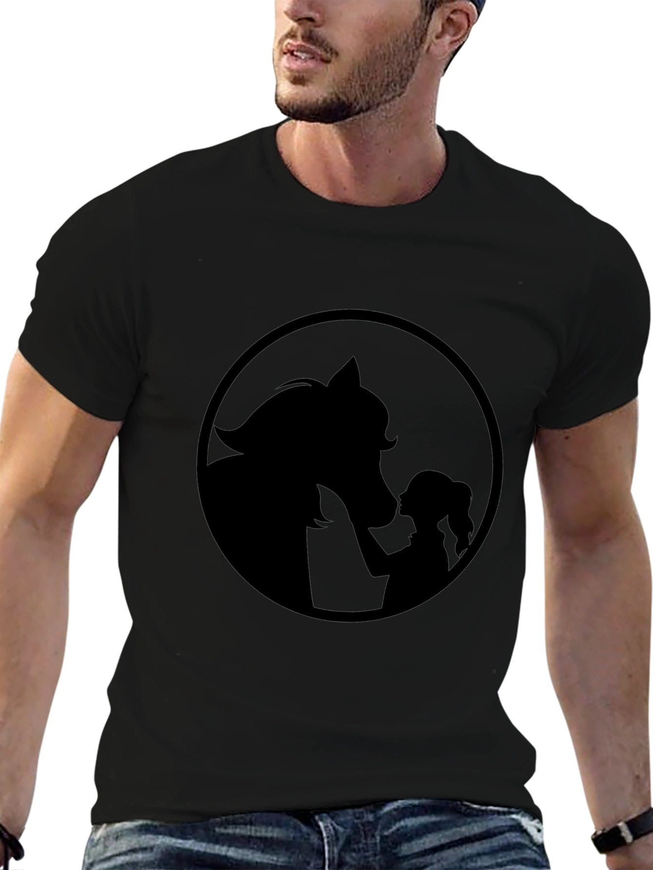 Black Tee with Horse & Girl Graphic