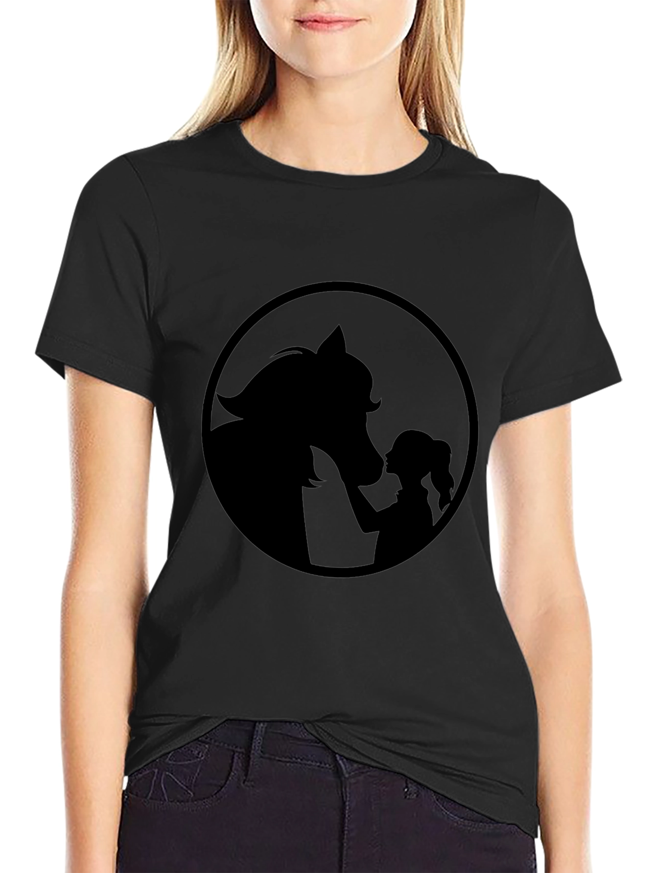 Black Tee with Horse & Girl Graphic