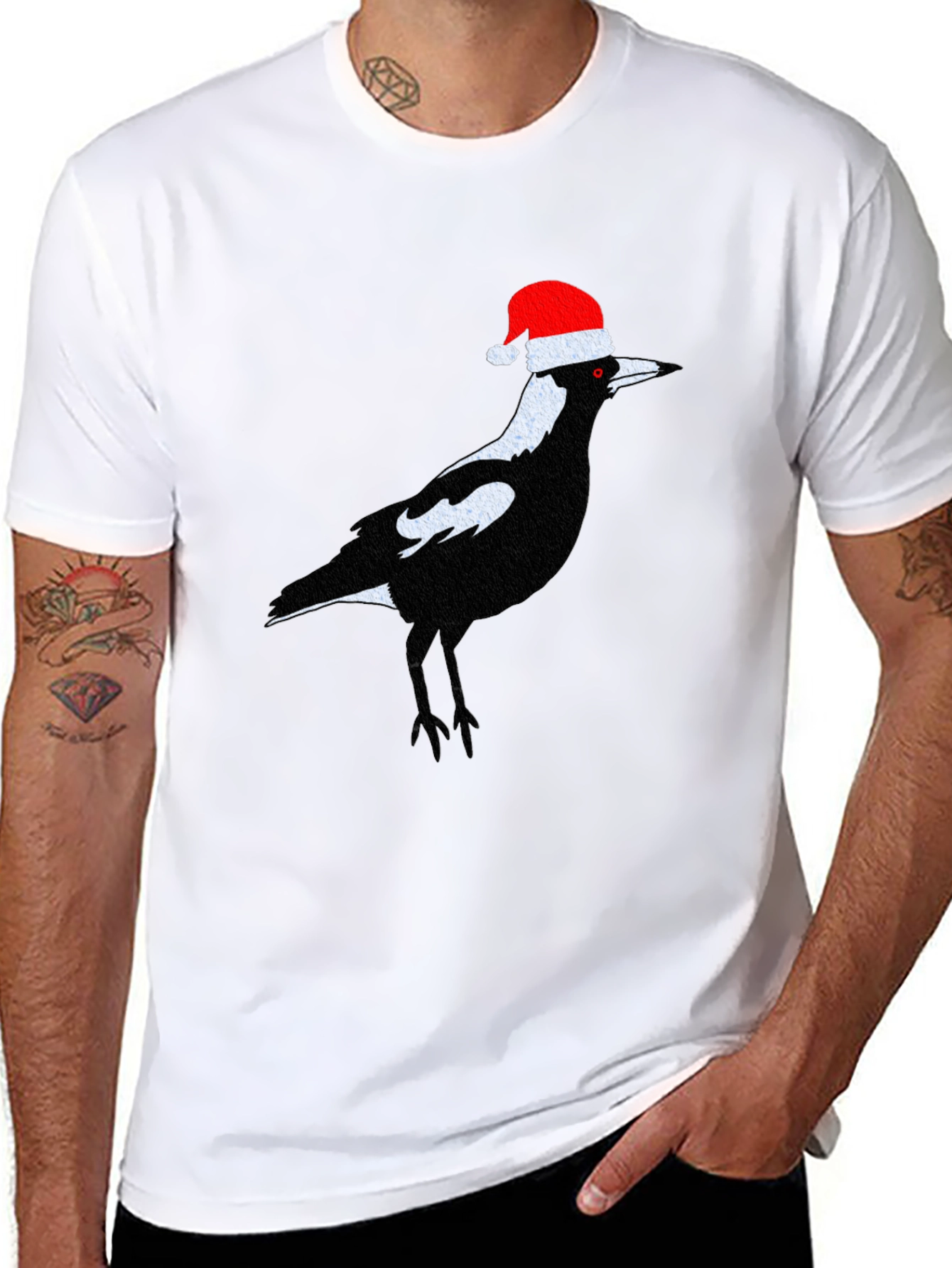 Festive Magpie T-Shirt - Christmas Bird Tee