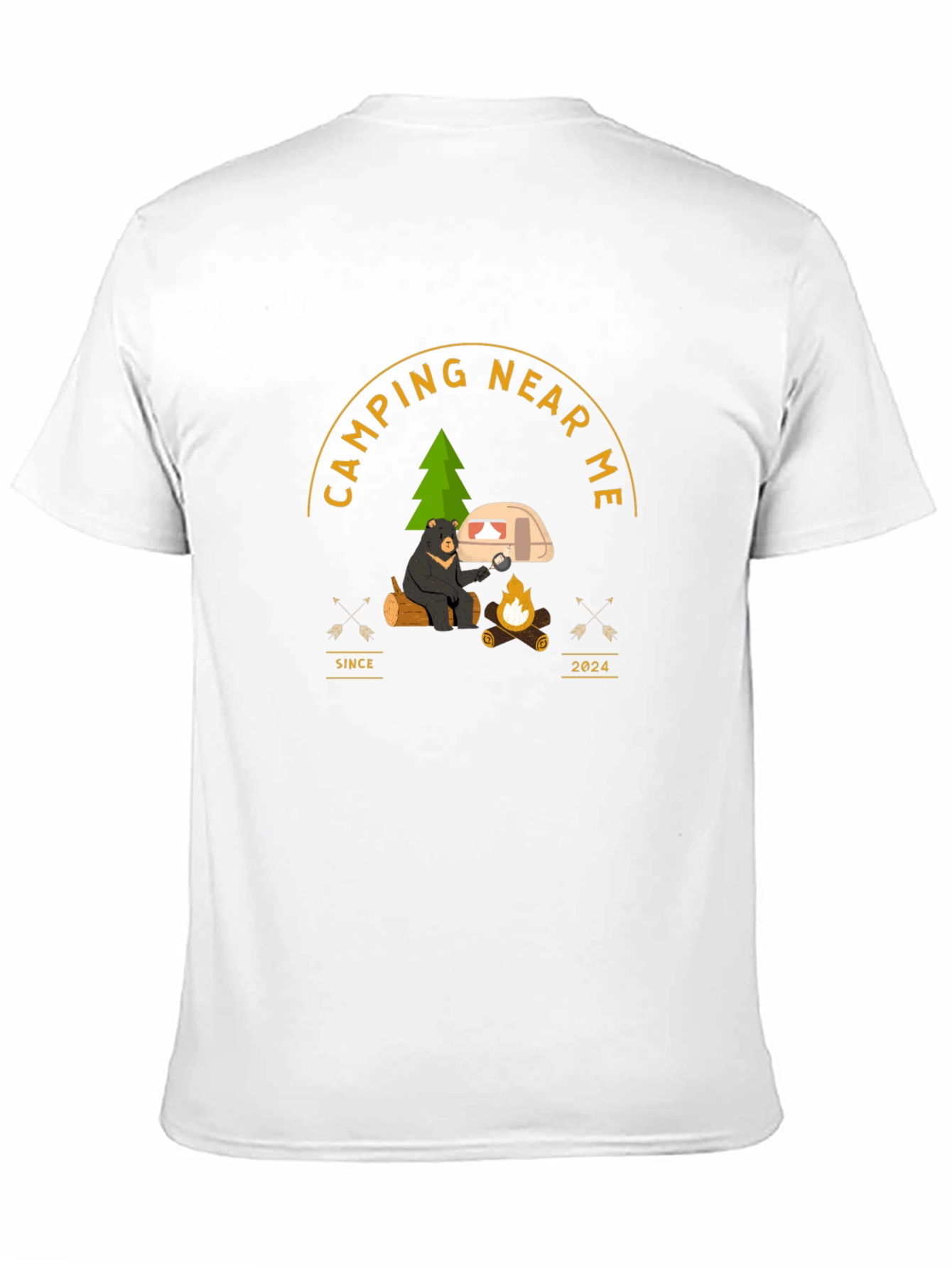 Camping Near Me T-Shirt - Bear by Campfire Design