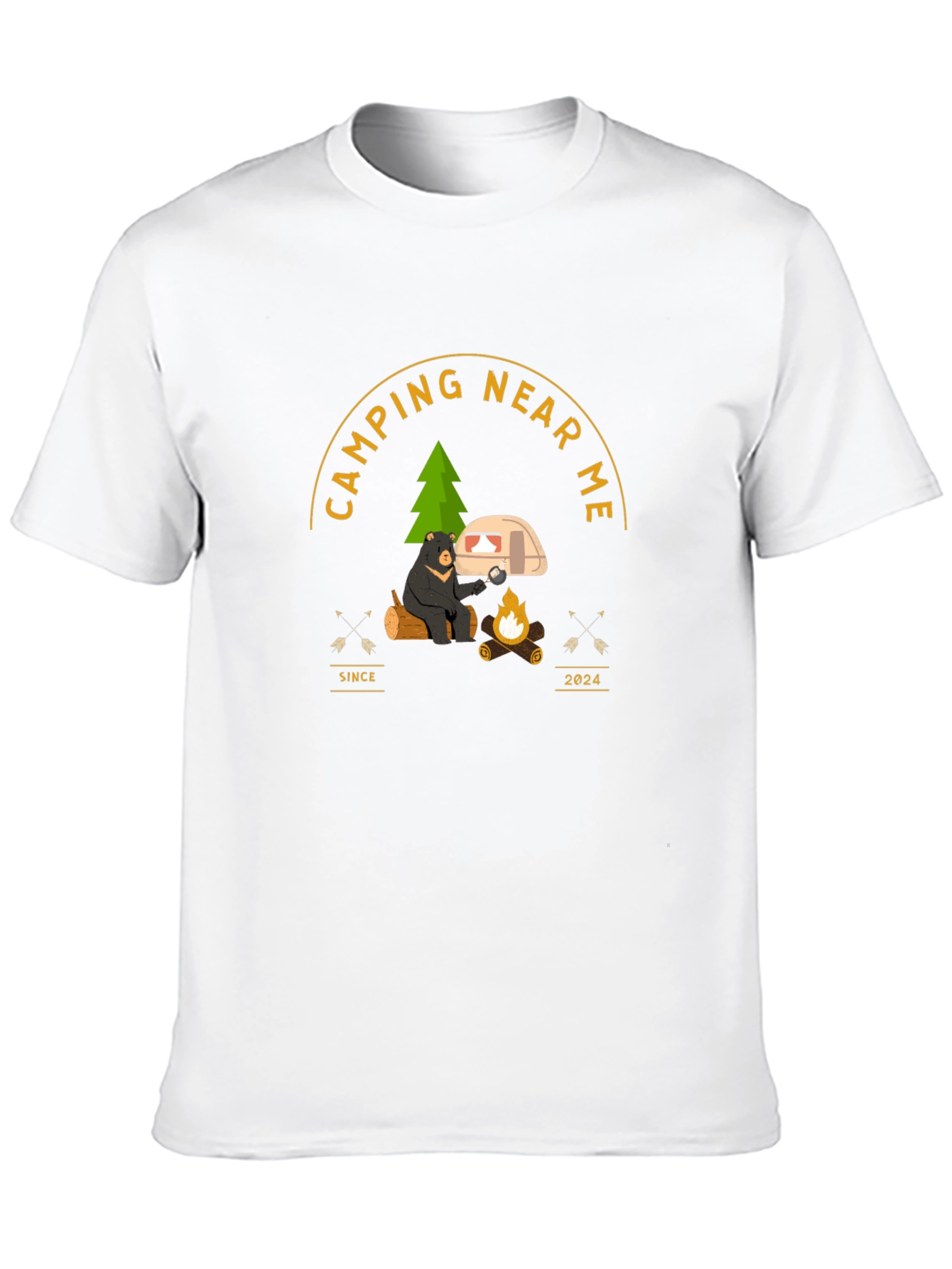 Camping Near Me T-Shirt - Bear by Campfire Design