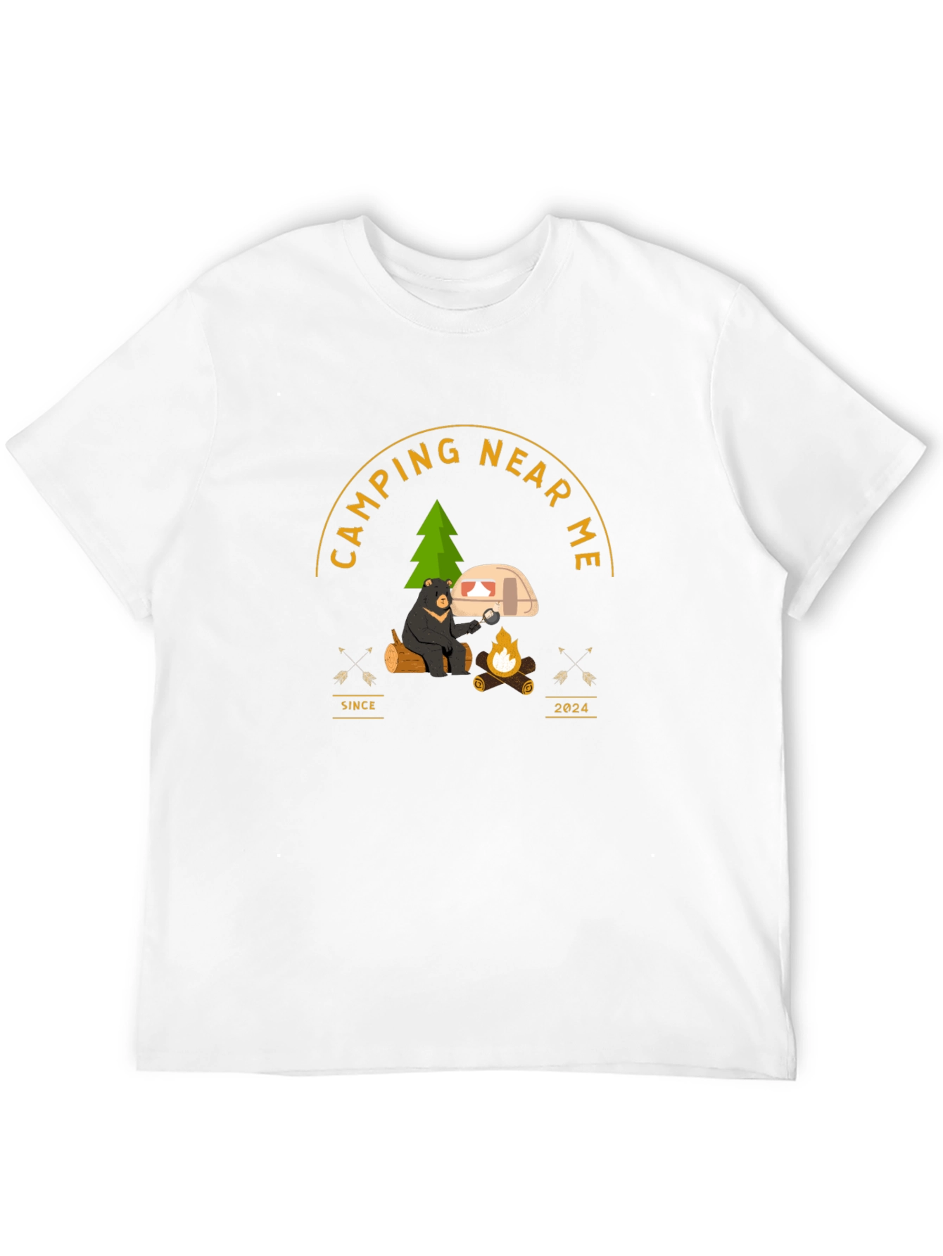 Camping Near Me T-Shirt - Bear by Campfire Design