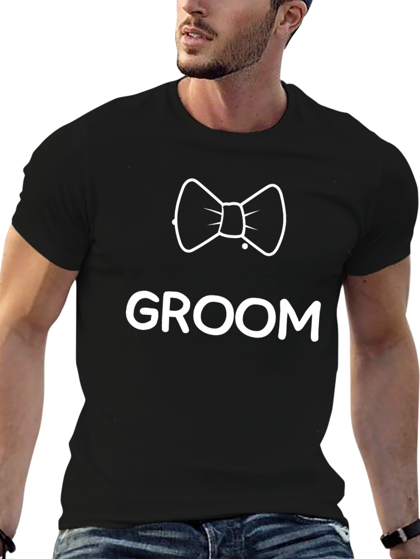 Groom Bowtie T-Shirt - Black Wedding Apparel
