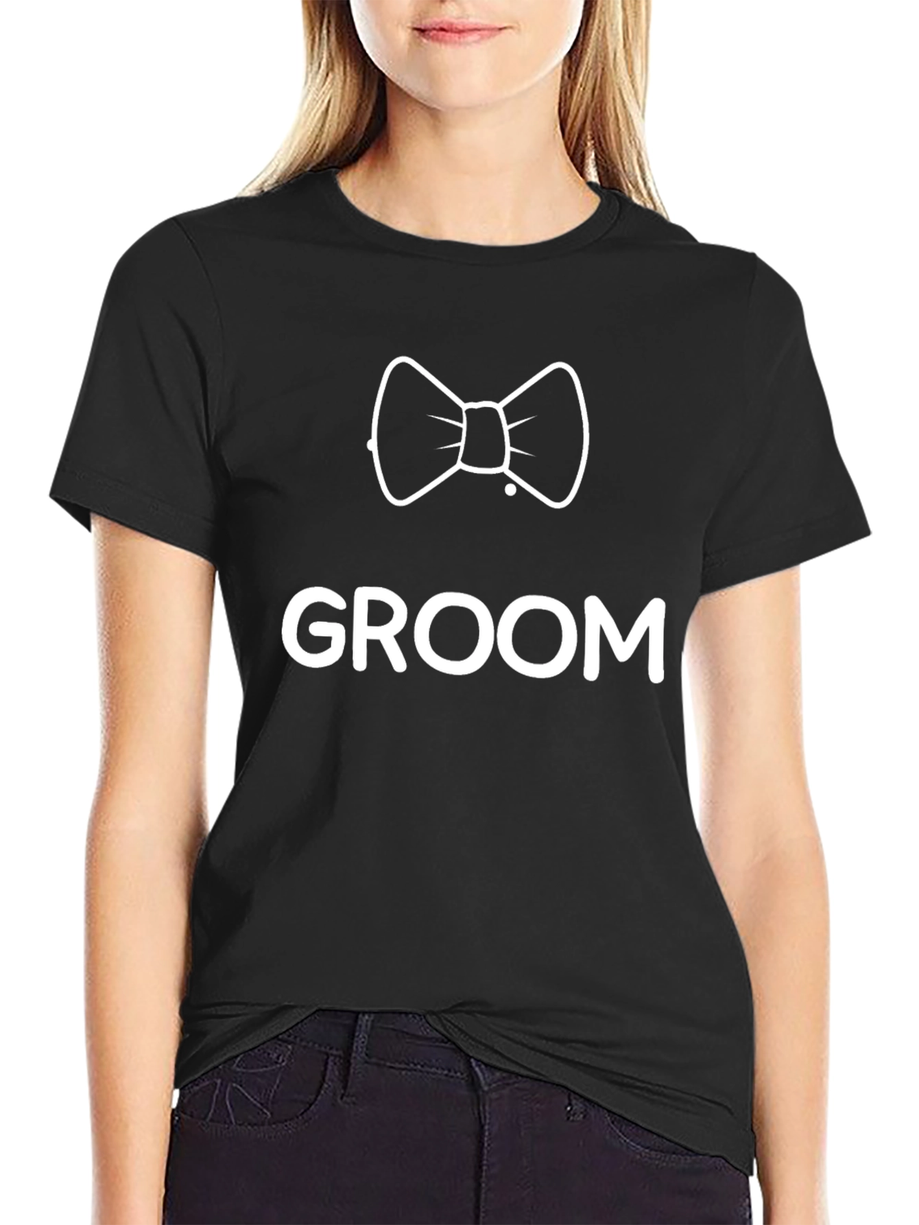Groom Bowtie T-Shirt - Black Wedding Apparel
