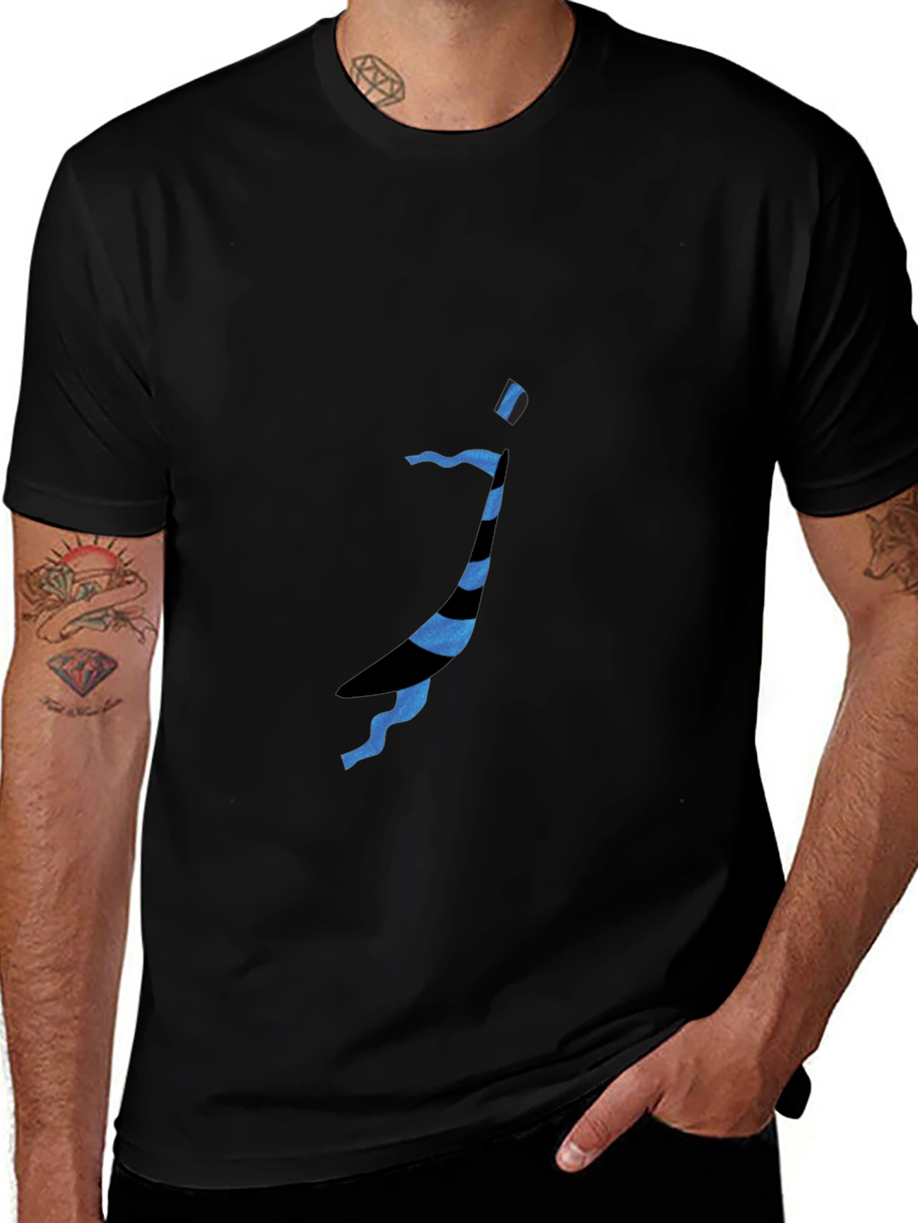Stylish Black Tee with Abstract Blue Pattern