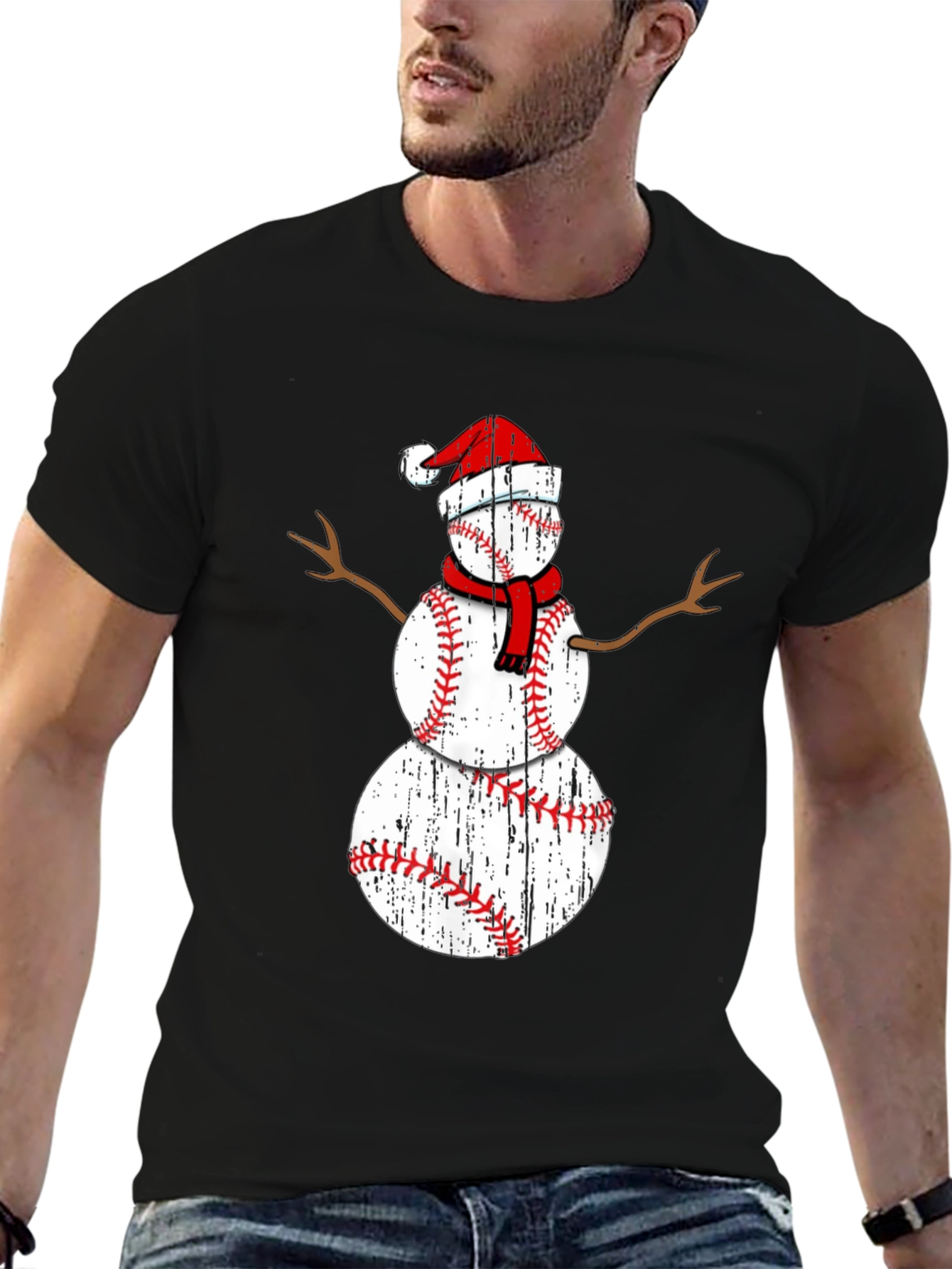 Baseball Snowman Christmas T-Shirt