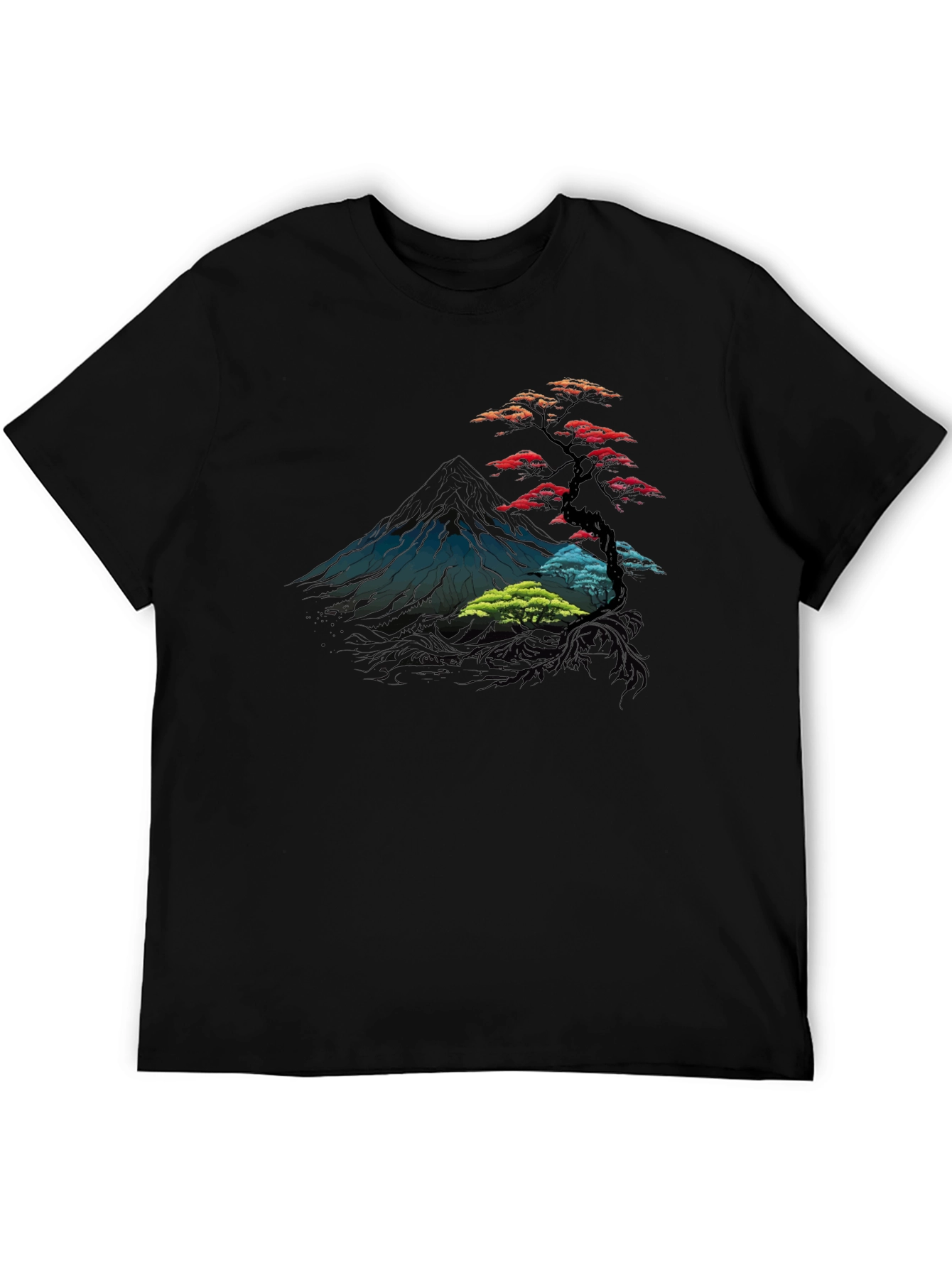 Zen Mountain Tree Graphic Tee - Black