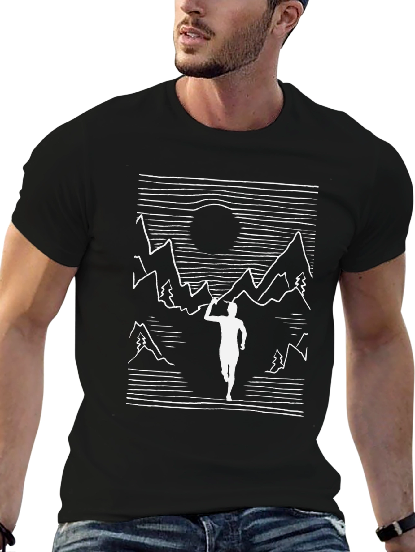 Mountain Runner Graphic Tee - Black Cotton T-Shirt