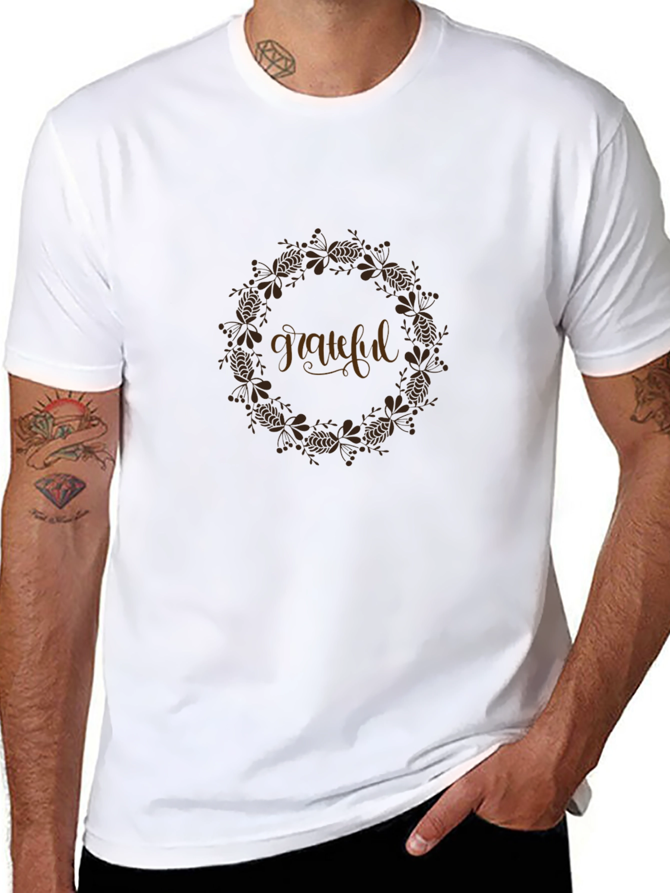 Grateful Wreath Graphic Tee - Stylish Black Shirt