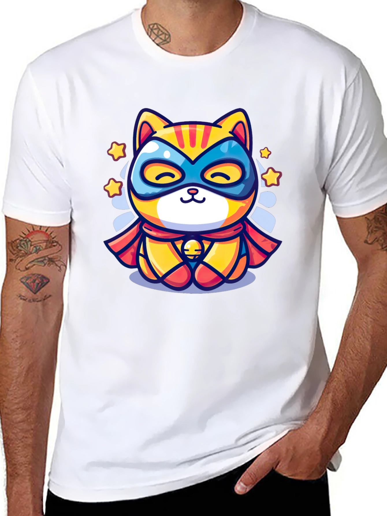 Superhero Cat Graphic T-Shirt - Cool Design