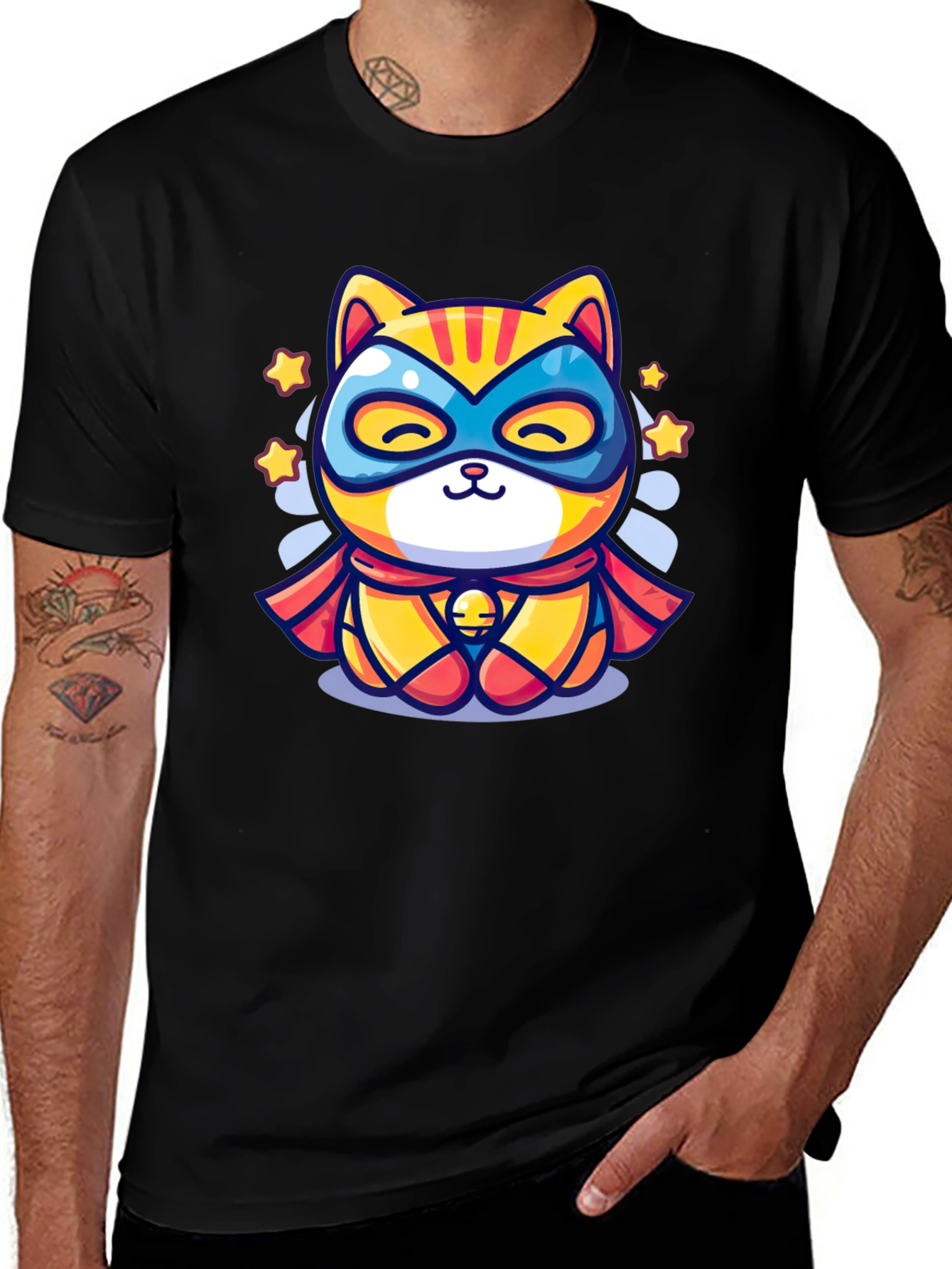 Superhero Cat Graphic T-Shirt - Cool Design