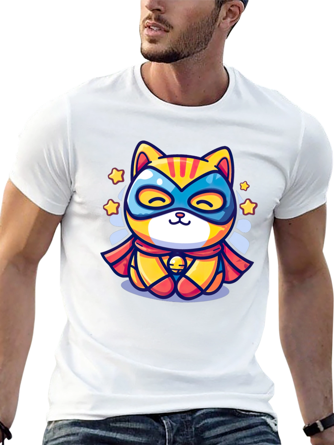 Superhero Cat Graphic T-Shirt - Cool Design