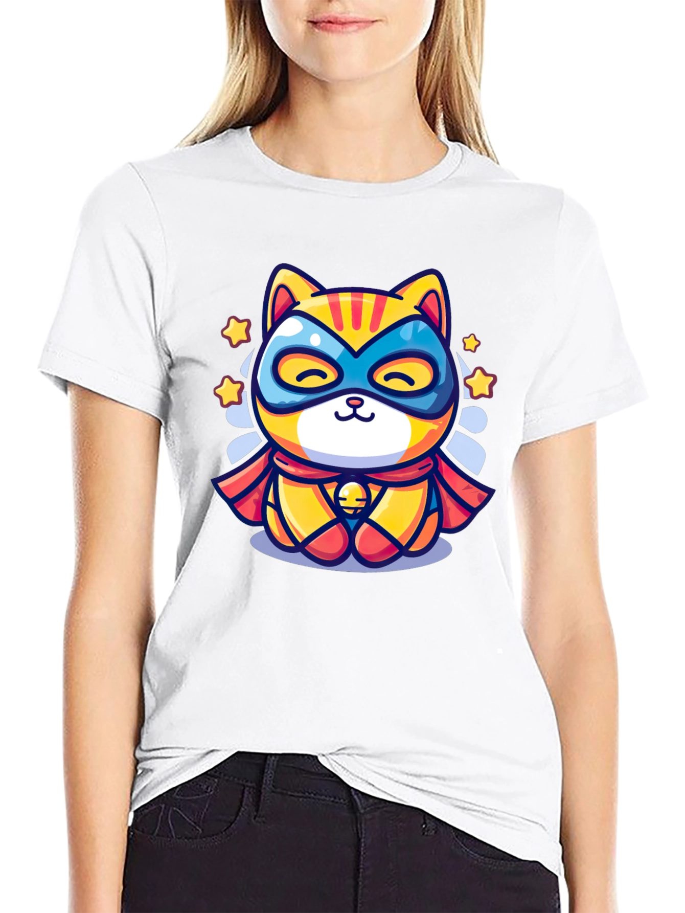 Superhero Cat Graphic T-Shirt - Cool Design
