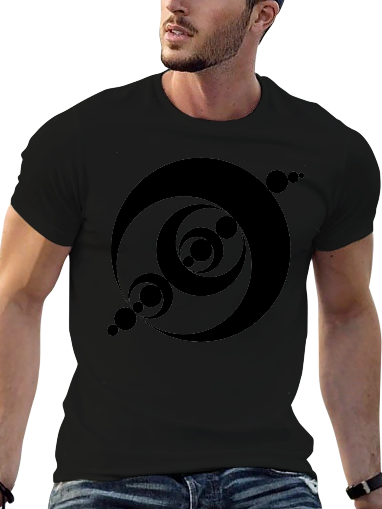 Abstract Circle Design Black T-Shirt
