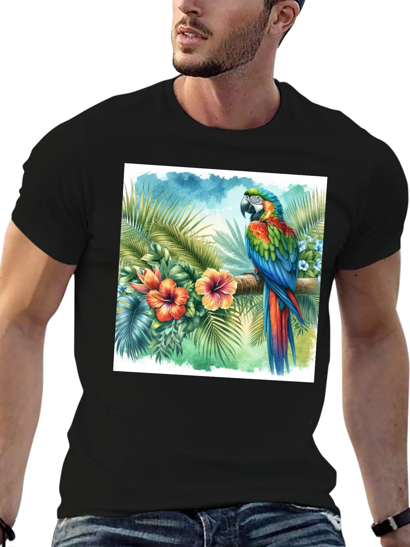 Tropical Parrot Graphic Tee - Vibrant Island Style