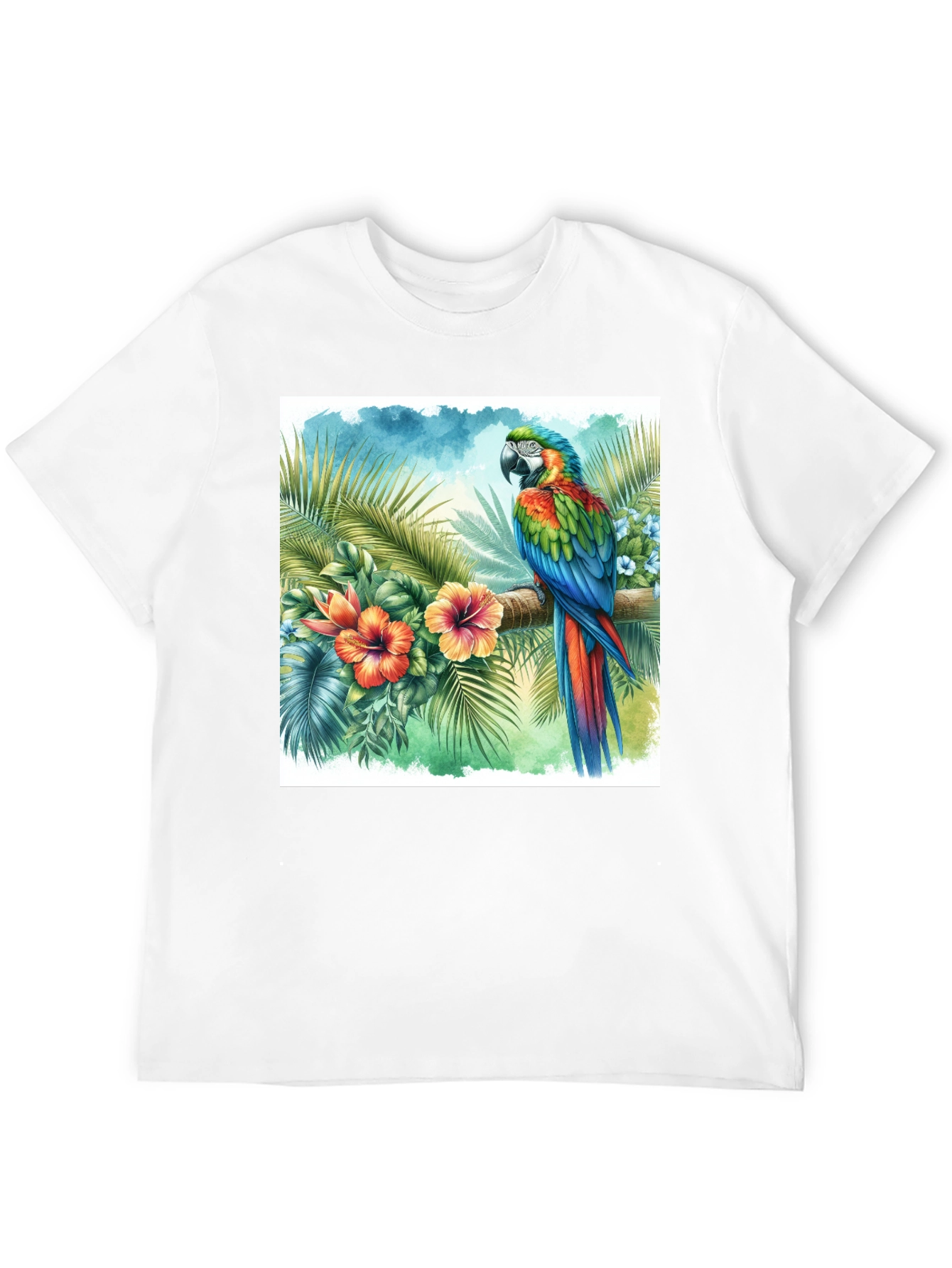 Tropical Parrot Graphic Tee - Vibrant Island Style