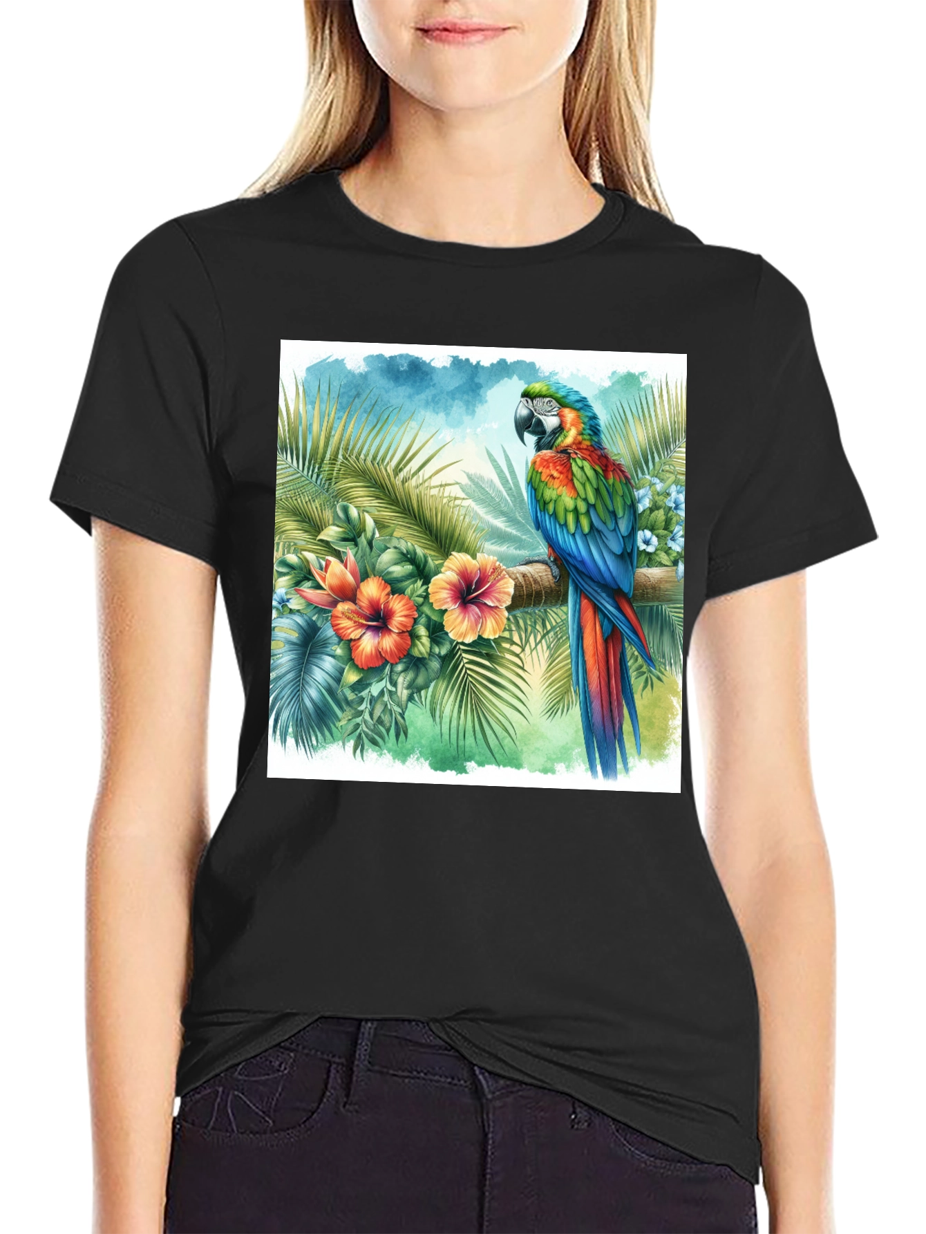 Tropical Parrot Graphic Tee - Vibrant Island Style