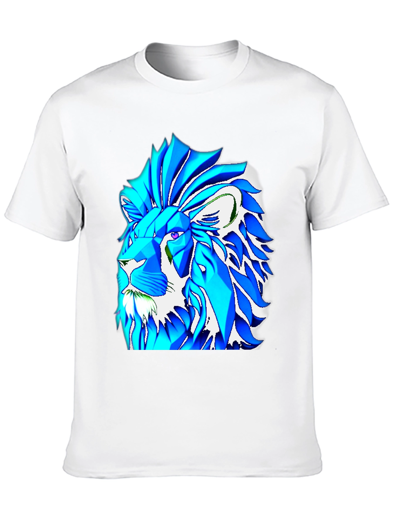 Geometric Lion Graphic T-Shirt - Bold Blue Design
