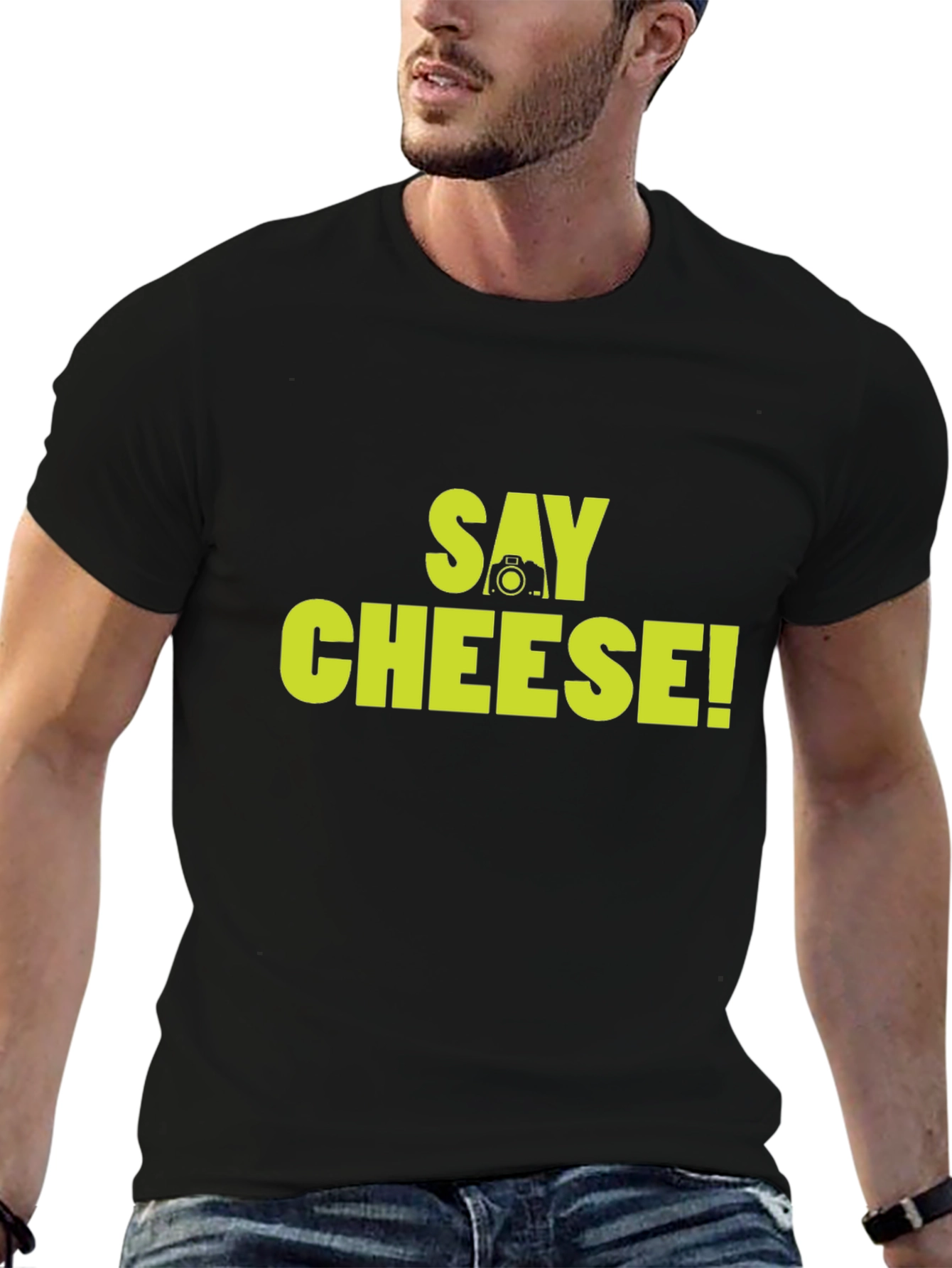 Say Cheese! Graphic Crew Neck T-Shirt - Black