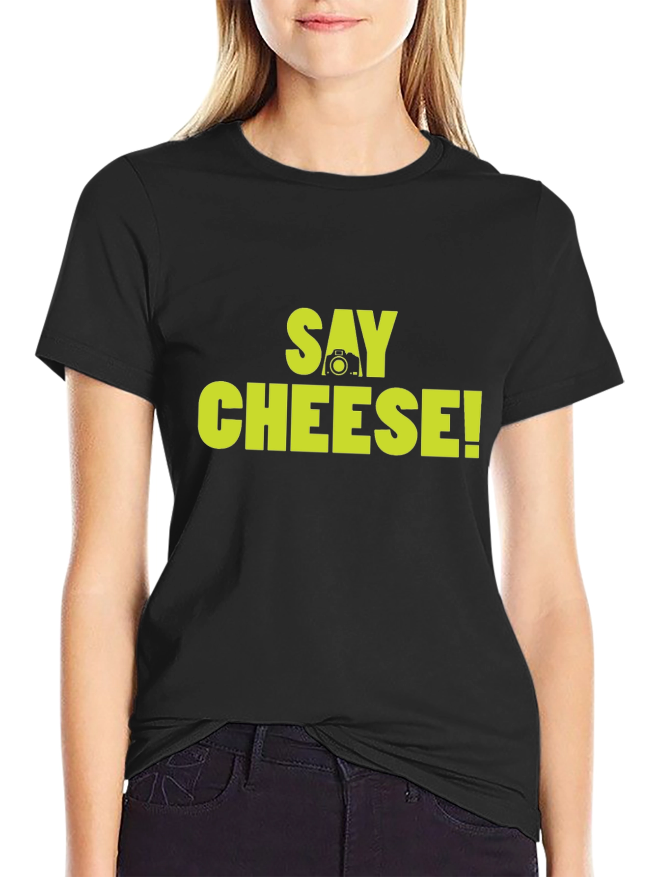 Say Cheese! Graphic Crew Neck T-Shirt - Black